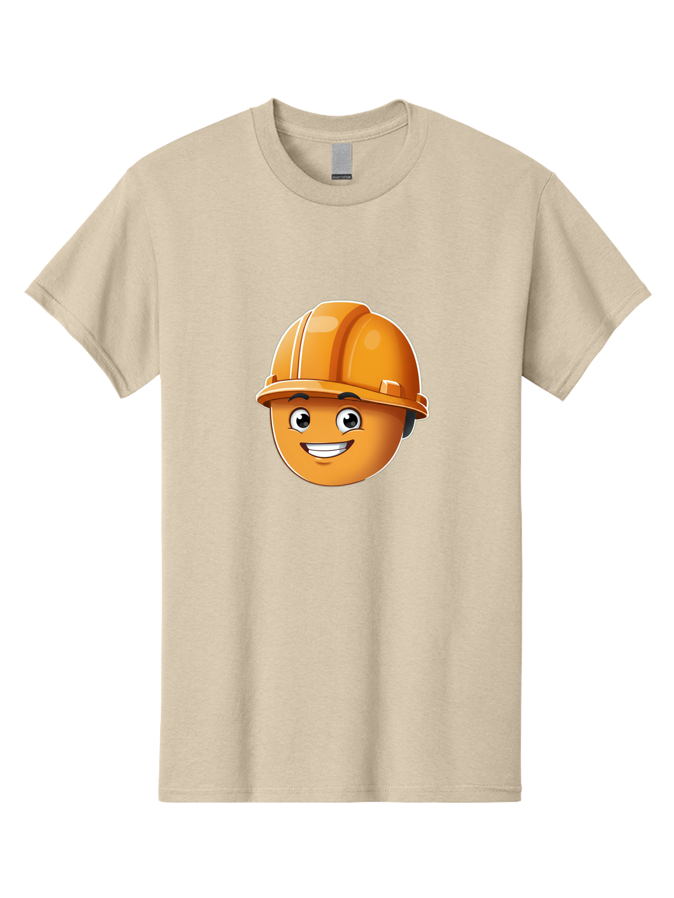 Smiley-Hardhat-Emoji Men'S Graphic Tee, 100% Cotton, Comfortable Casual Summer Wear, Machine Washable, Smiling Face, Hard Hat, Construction Worker, Cartoon Character, Safety Gear, Happy Expression, Orange Hardhat, 3D Illustration, Bad632