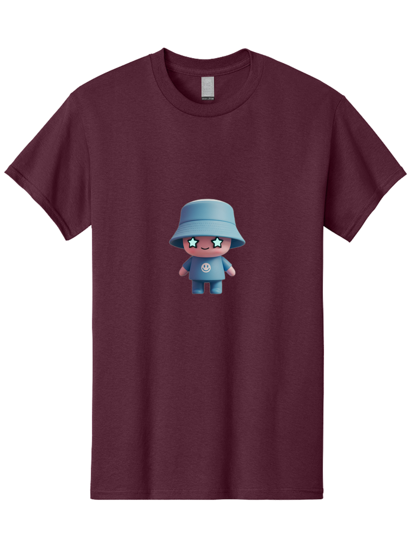 Smiley-Star-Eyes-Doll Men'S Graphic Tee, 100% Cotton, Comfortable Casual Summer Wear, Machine Washable, Kawaii Toy, Cartoon Character, Smiley Face, Bucket Hat, Blue Outfit, Star Eyes, Cute Doll, Figurine, Playful Design, Fun Toy, Smiling Face Bad633