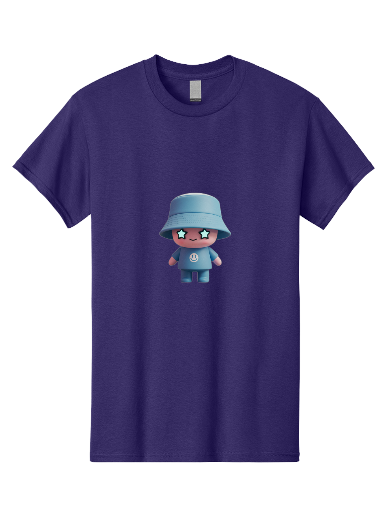 Smiley-Star-Eyes-Doll Men'S Graphic Tee, 100% Cotton, Comfortable Casual Summer Wear, Machine Washable, Kawaii Toy, Cartoon Character, Smiley Face, Bucket Hat, Blue Outfit, Star Eyes, Cute Doll, Figurine, Playful Design, Fun Toy, Smiling Face Bad633