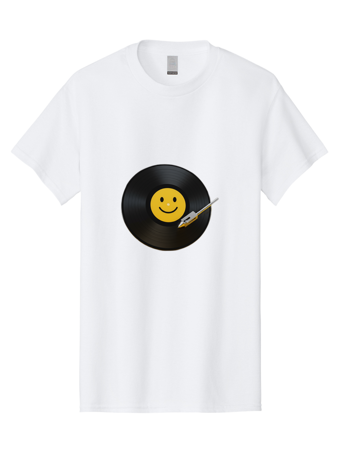 Smiley-Vinyl-Record Men'S Graphic Tee, 100% Cotton, Comfortable Casual Summer Wear, Machine Washable, Vinyl Record, Smiley Face, Music, Gramophone Needle, Retro Design, Happy Vibes, Music Lover, Record Player, Nostalgic Feel, Emoticon Bad634