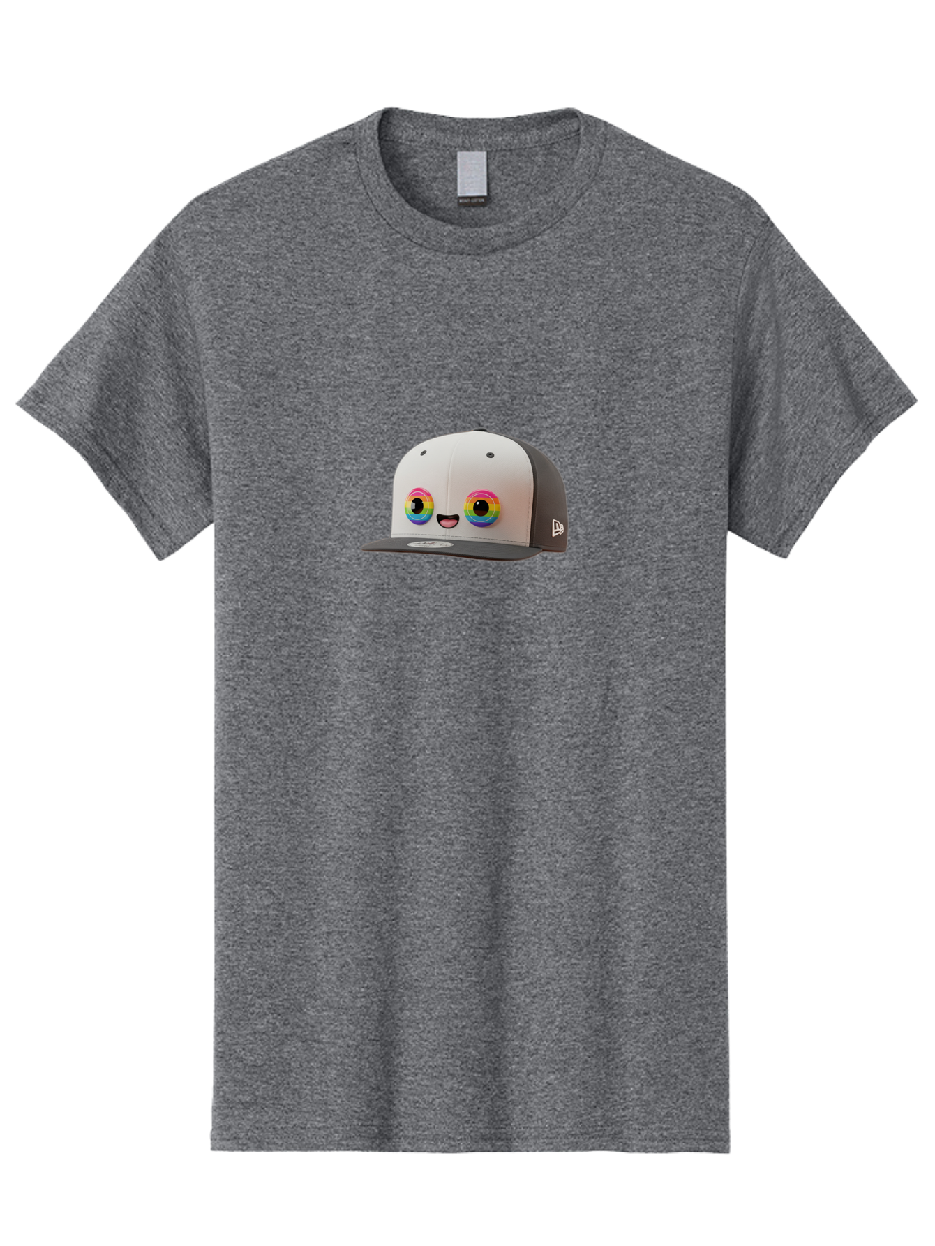 Smiling-Baseball-Cap Men'S Graphic Tee, 100% Cotton, Comfortable Casual Summer Wear, Machine Washable, Baseball Cap, Cartoon Eyes, Bright Colors, New Era Logo, Funny Face, Smiling Hat, Animated Character, Rainbow Eyes, Casual Wear, Bad635