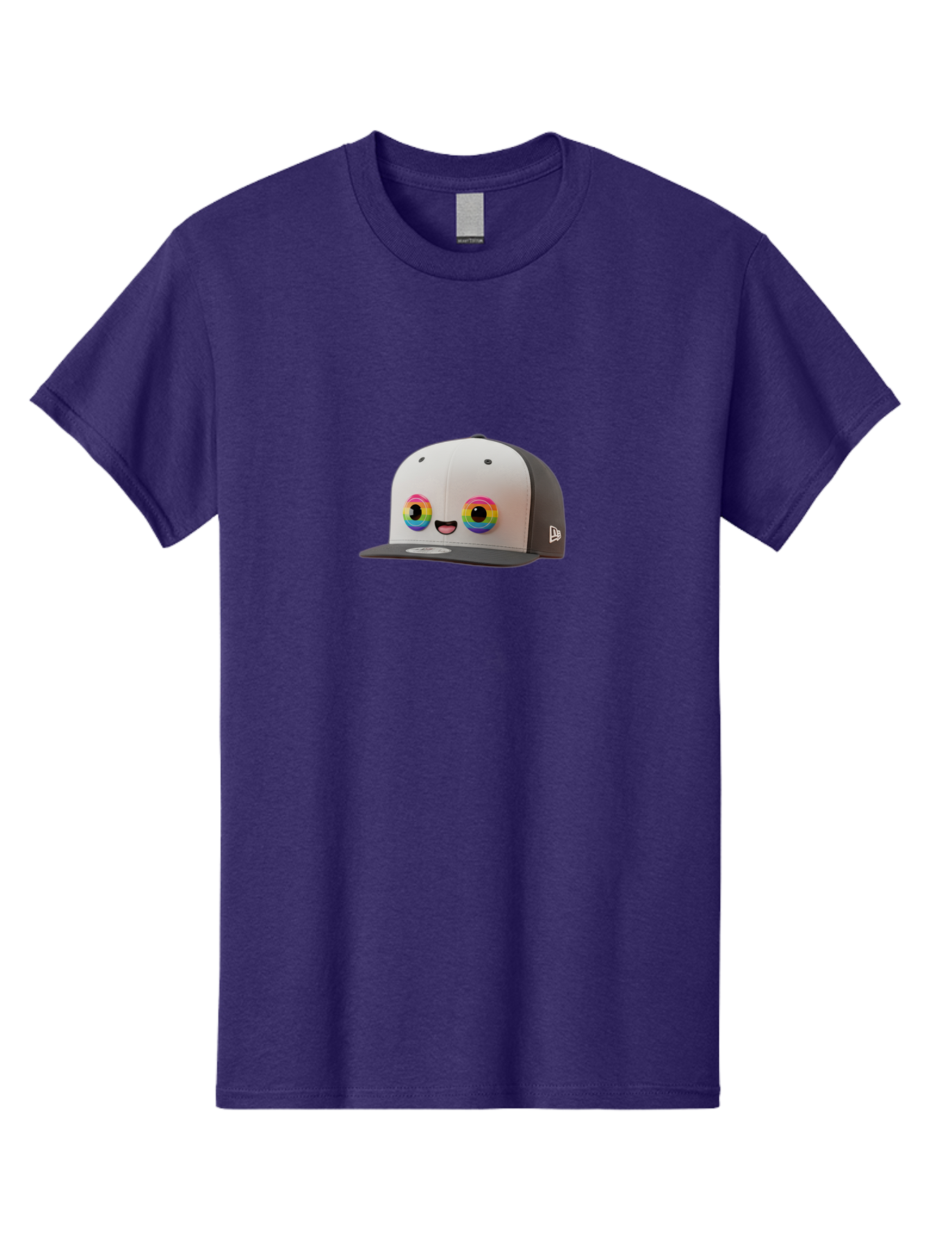 Smiling-Baseball-Cap Men'S Graphic Tee, 100% Cotton, Comfortable Casual Summer Wear, Machine Washable, Baseball Cap, Cartoon Eyes, Bright Colors, New Era Logo, Funny Face, Smiling Hat, Animated Character, Rainbow Eyes, Casual Wear, Bad635