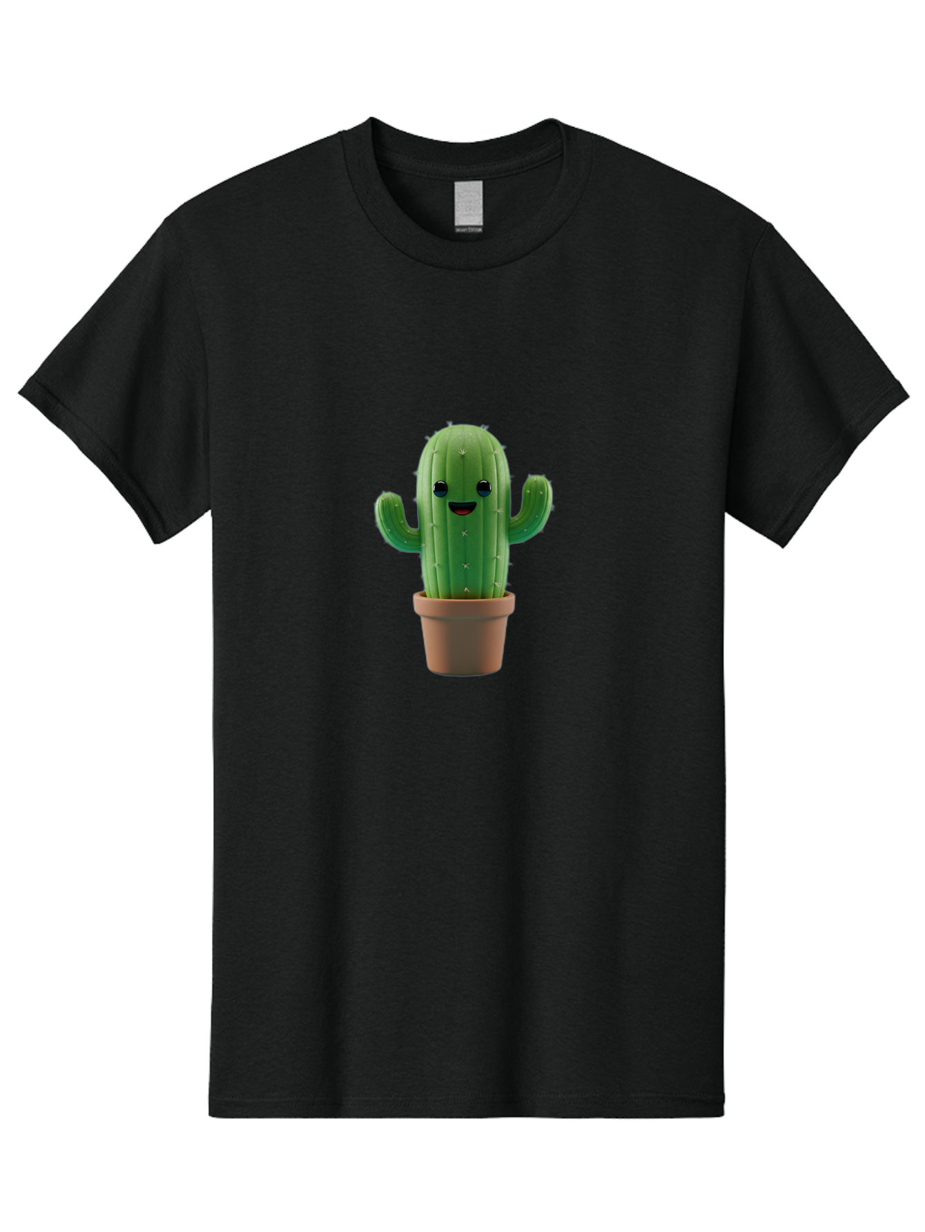 Smiling-Cactus Men'S Graphic Tee, 100% Cotton, Comfortable Casual Summer Wear, Machine Washable, Cartoon Cactus, Smiling Cactus, Potted Plant, Cute Character, Green Cactus, Happy Face, Friendly Cactus, Quirky Design Bad636