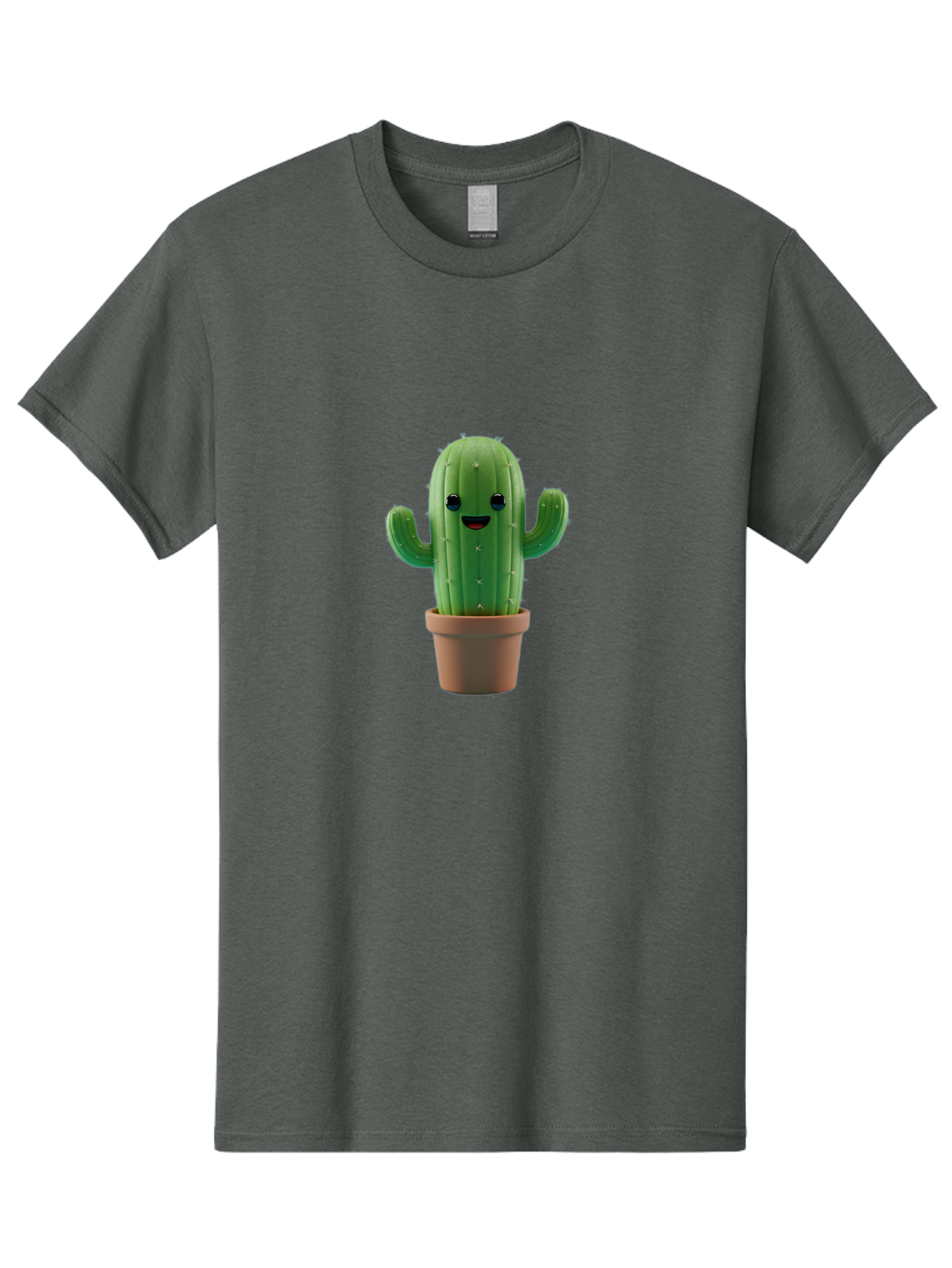 Smiling-Cactus Men'S Graphic Tee, 100% Cotton, Comfortable Casual Summer Wear, Machine Washable, Cartoon Cactus, Smiling Cactus, Potted Plant, Cute Character, Green Cactus, Happy Face, Friendly Cactus, Quirky Design Bad636