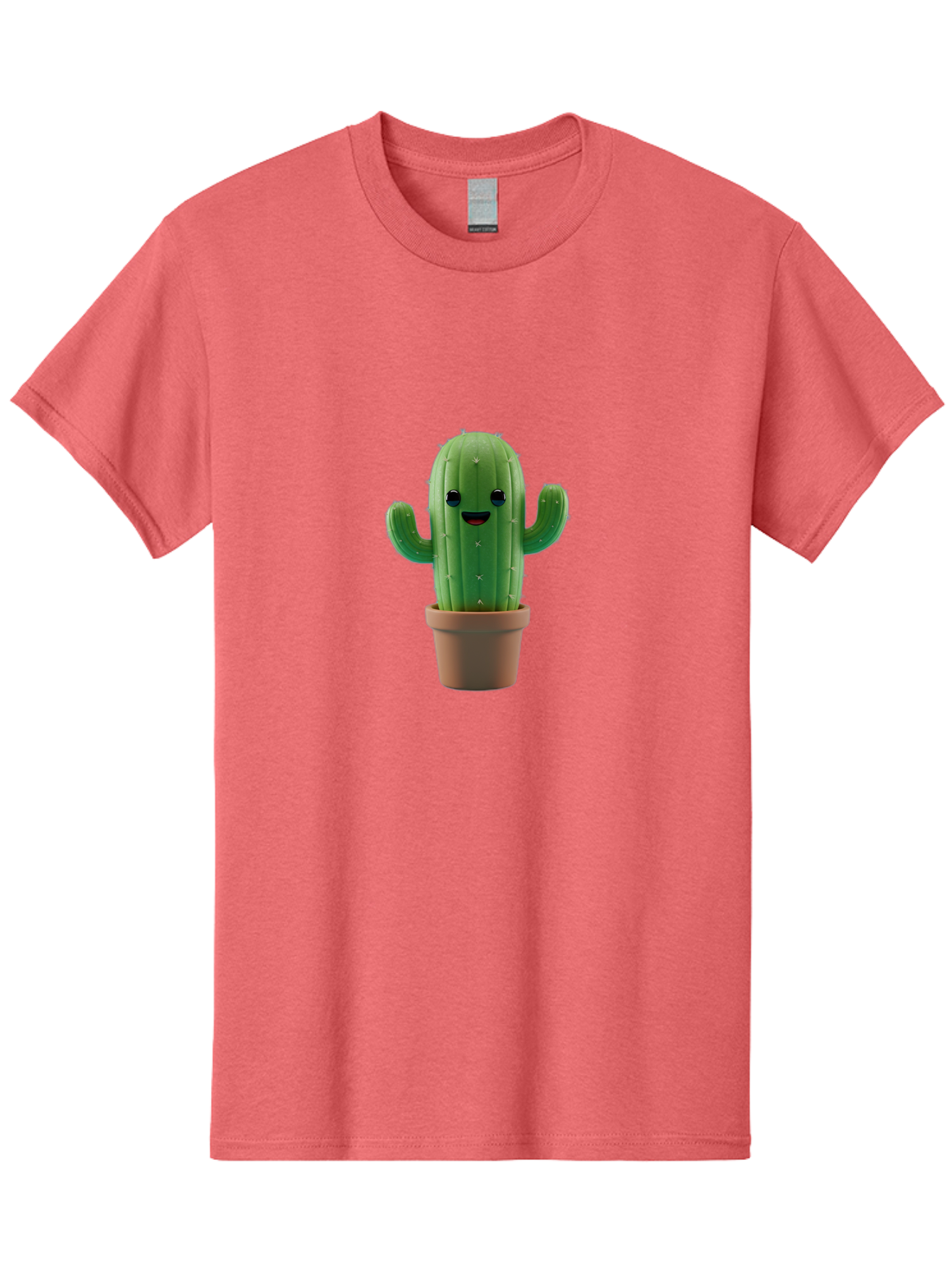 Smiling-Cactus Men'S Graphic Tee, 100% Cotton, Comfortable Casual Summer Wear, Machine Washable, Cartoon Cactus, Smiling Cactus, Potted Plant, Cute Character, Green Cactus, Happy Face, Friendly Cactus, Quirky Design Bad636