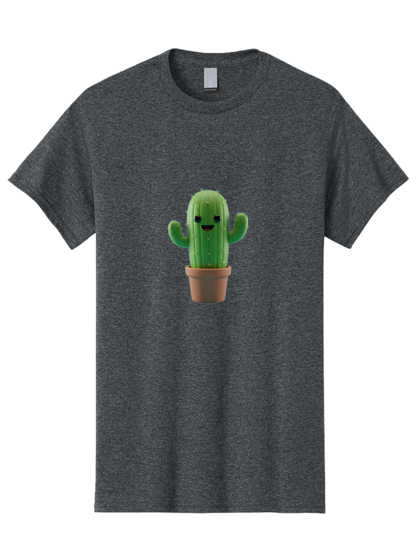Smiling-Cactus Men'S Graphic Tee, 100% Cotton, Comfortable Casual Summer Wear, Machine Washable, Cartoon Cactus, Smiling Cactus, Potted Plant, Cute Character, Green Cactus, Happy Face, Friendly Cactus, Quirky Design Bad636