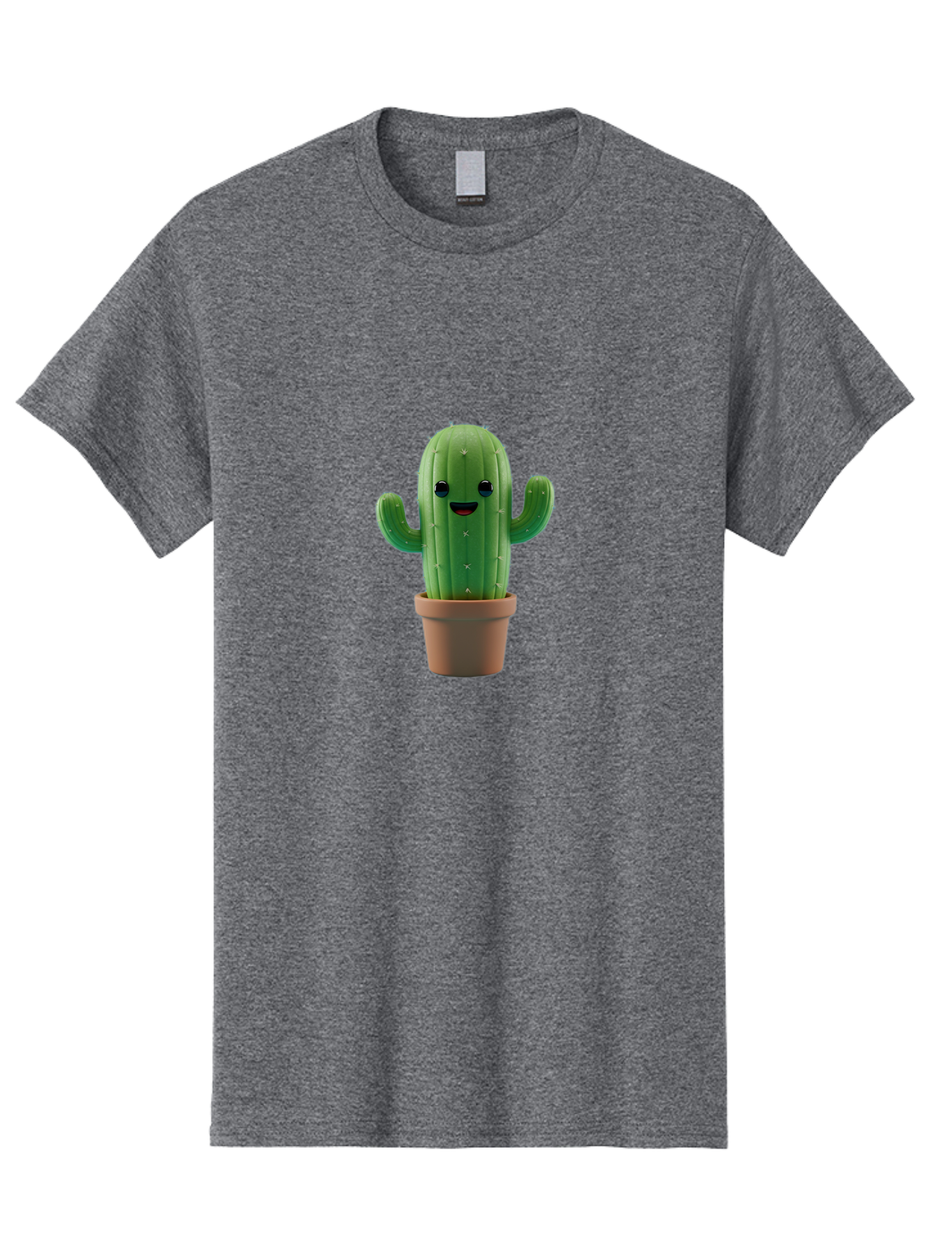 Smiling-Cactus Men'S Graphic Tee, 100% Cotton, Comfortable Casual Summer Wear, Machine Washable, Cartoon Cactus, Smiling Cactus, Potted Plant, Cute Character, Green Cactus, Happy Face, Friendly Cactus, Quirky Design Bad636