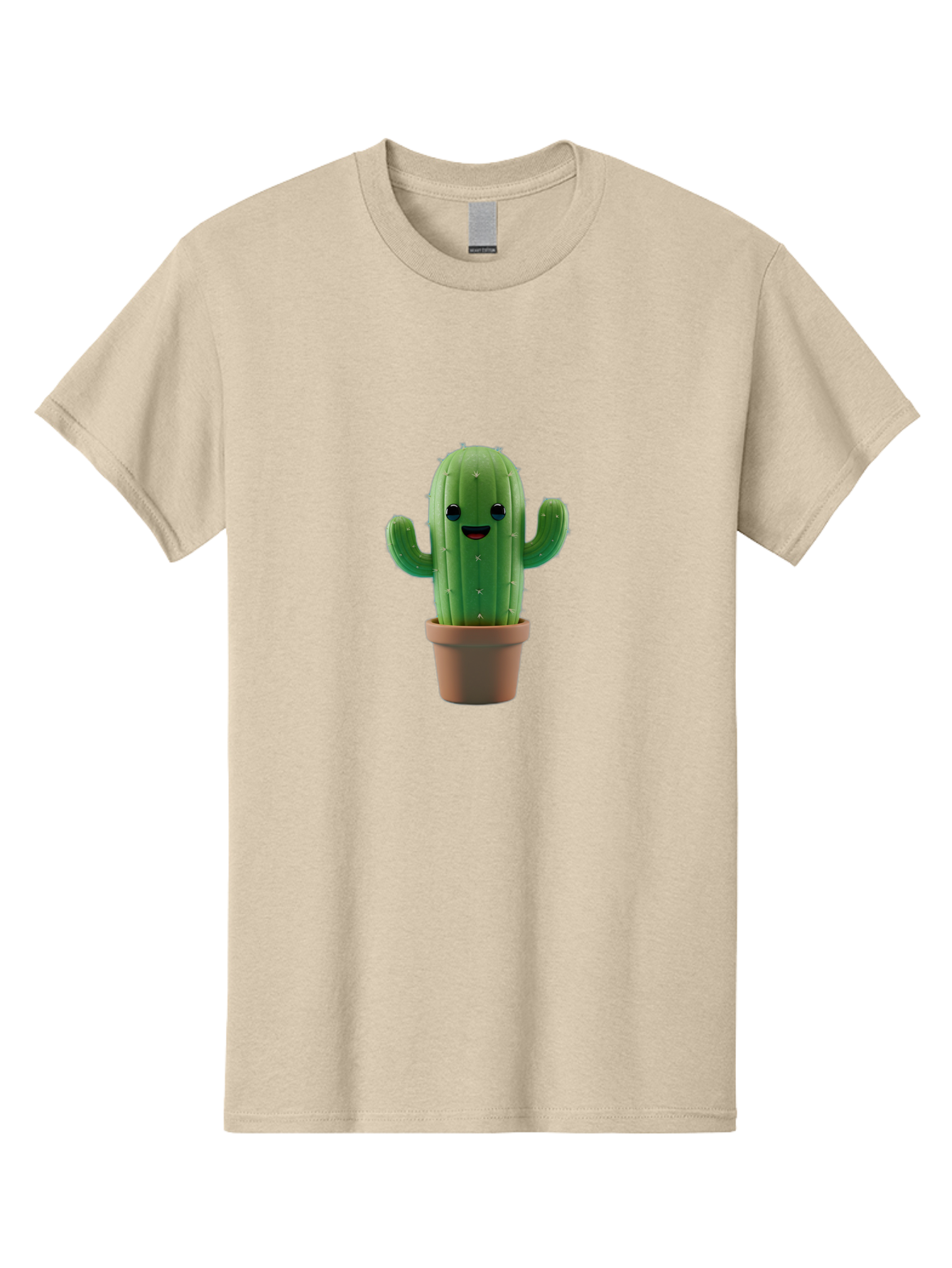 Smiling-Cactus Men'S Graphic Tee, 100% Cotton, Comfortable Casual Summer Wear, Machine Washable, Cartoon Cactus, Smiling Cactus, Potted Plant, Cute Character, Green Cactus, Happy Face, Friendly Cactus, Quirky Design Bad636
