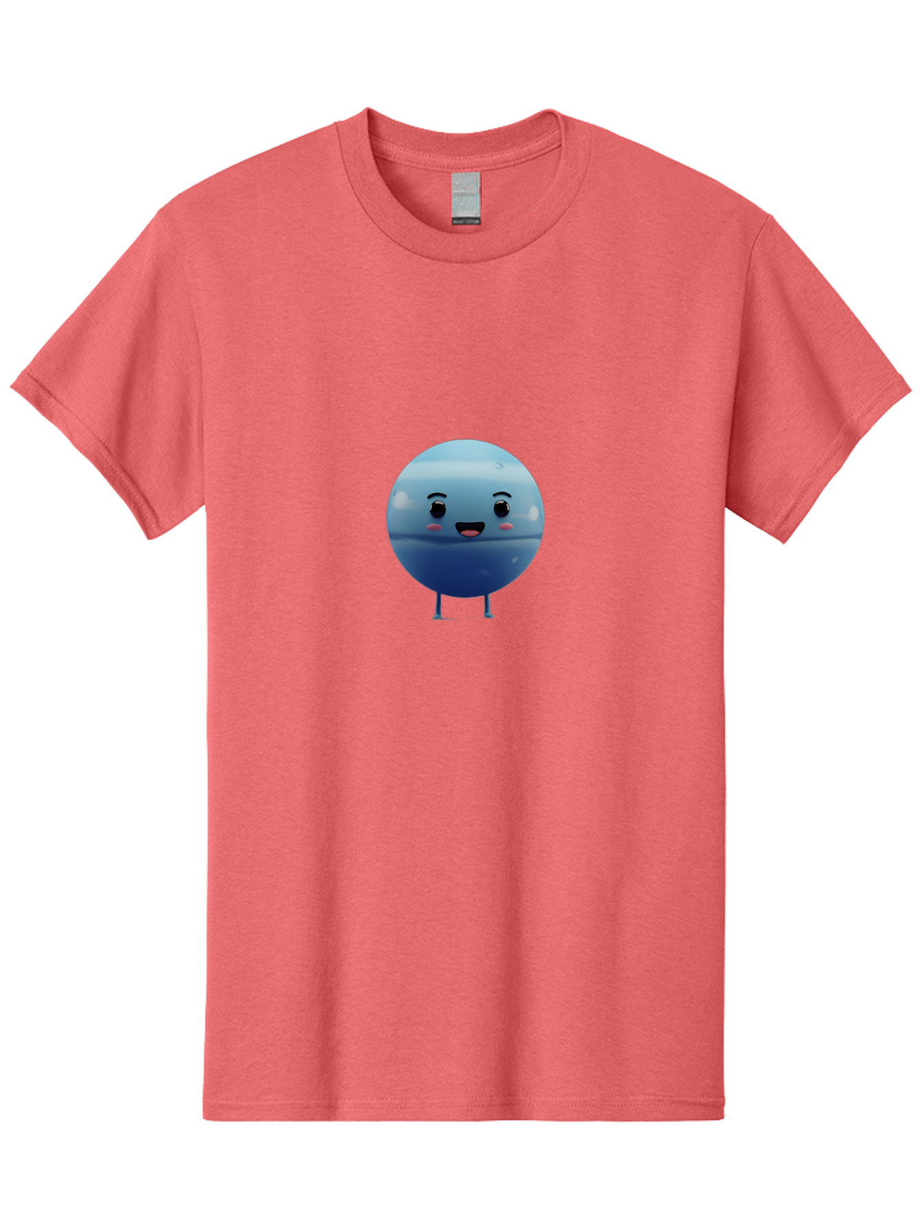 Smiling-Earth Men'S Graphic Tee, 100% Cotton, Comfortable Casual Summer Wear, Machine Washable, Water Droplet Character, Cute Cartoon Illustration, Blue Water Droplet, Happy Face, Rosy Cheeks, Funny Animation, Playful Vibe, Smiling Water Drop Bad637