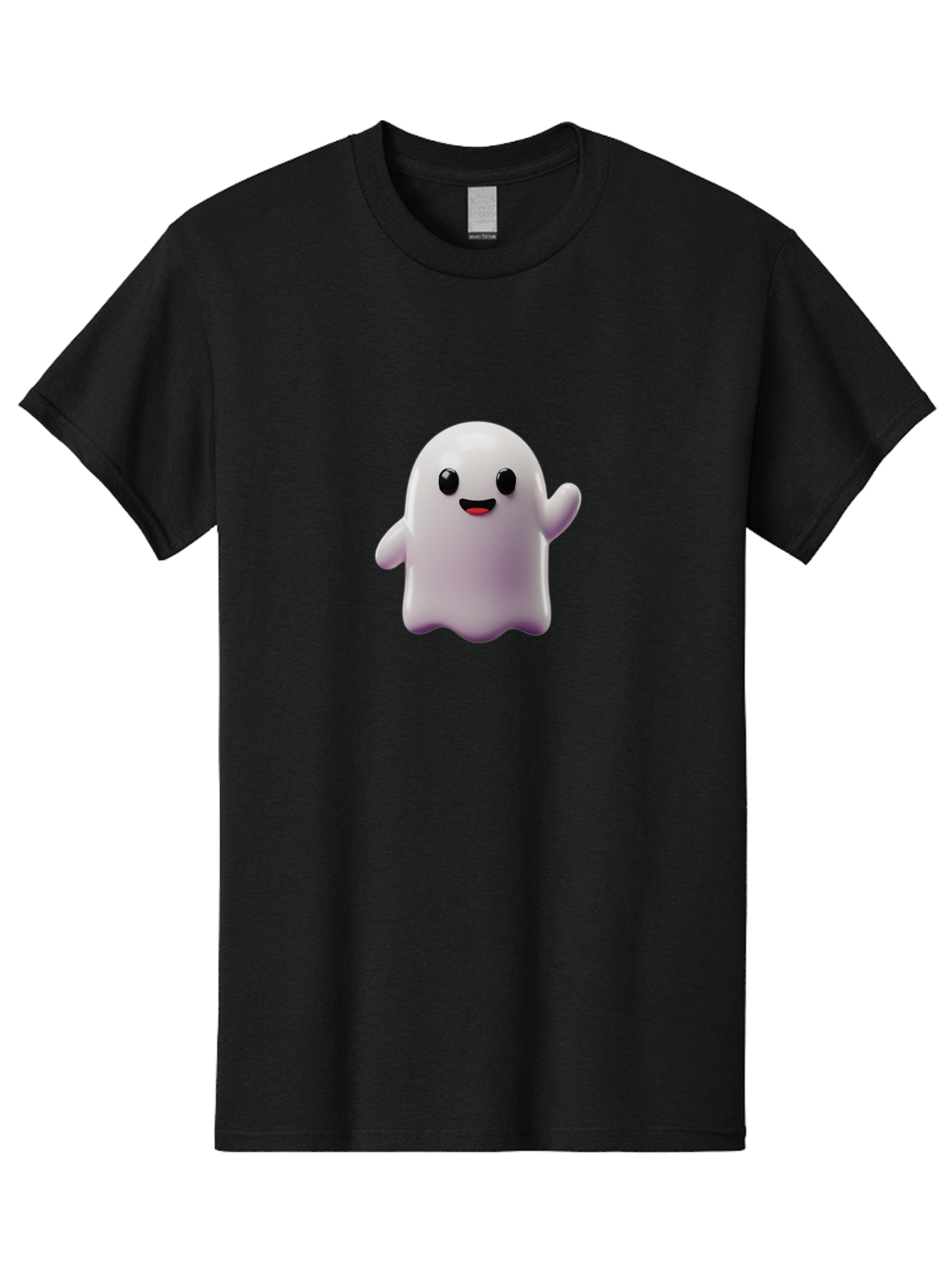 Smiling-Ghost-1 Men'S Graphic Tee, 100% Cotton, Comfortable Casual Summer Wear, Machine Washable, Cartoon Ghost, White Character, Smiling Face, Black Eyes, Little Arms, Cute Emoji, Digital Illustration, Friendly Spirit, 3D Rendering, Bad641