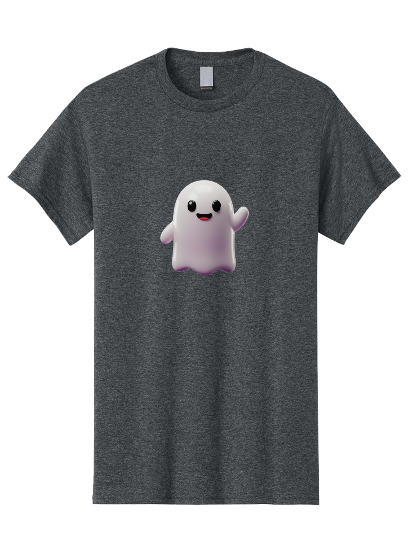 Smiling-Ghost-1 Men'S Graphic Tee, 100% Cotton, Comfortable Casual Summer Wear, Machine Washable, Cartoon Ghost, White Character, Smiling Face, Black Eyes, Little Arms, Cute Emoji, Digital Illustration, Friendly Spirit, 3D Rendering, Bad641