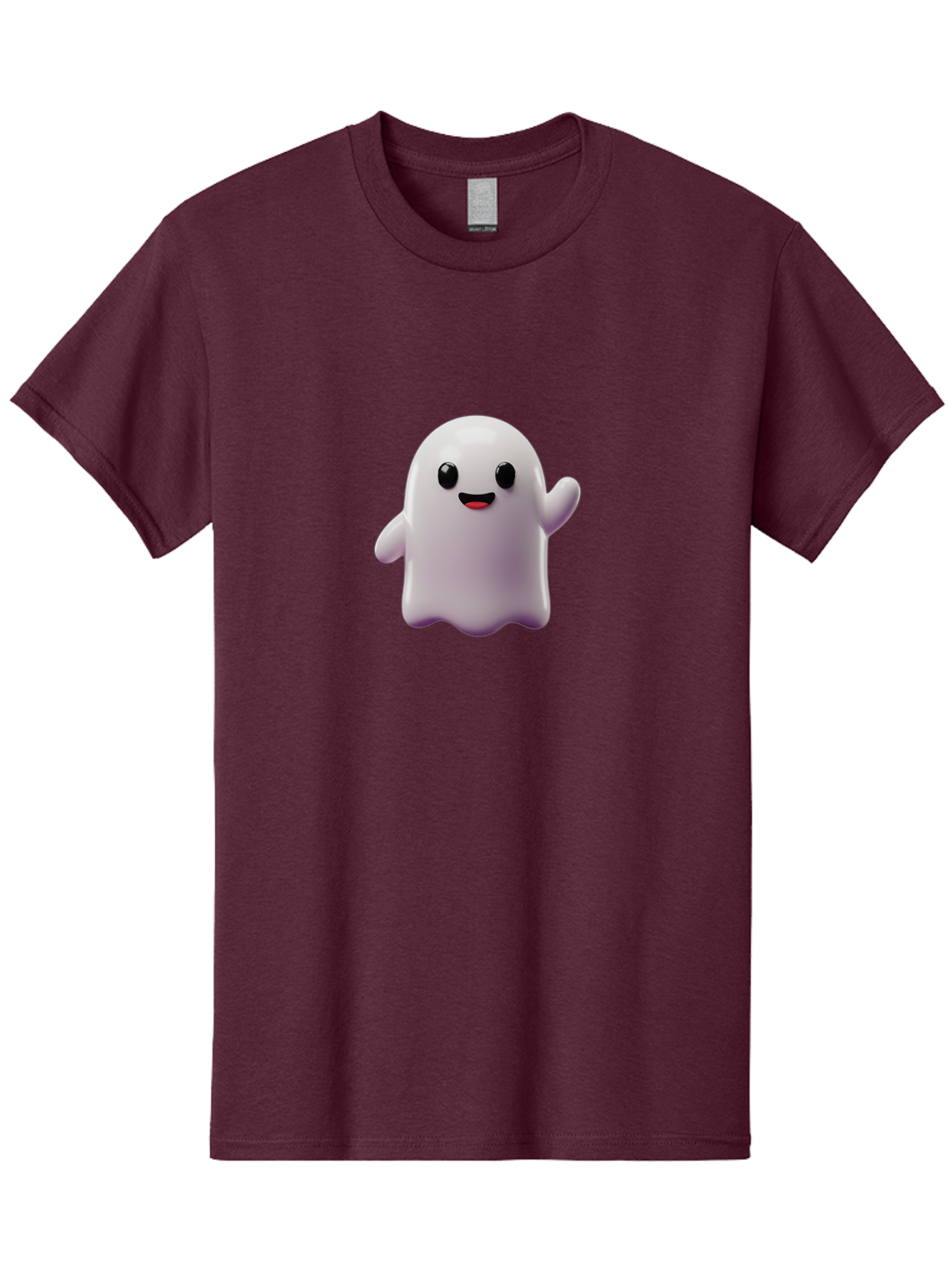 Smiling-Ghost-1 Men'S Graphic Tee, 100% Cotton, Comfortable Casual Summer Wear, Machine Washable, Cartoon Ghost, White Character, Smiling Face, Black Eyes, Little Arms, Cute Emoji, Digital Illustration, Friendly Spirit, 3D Rendering, Bad641