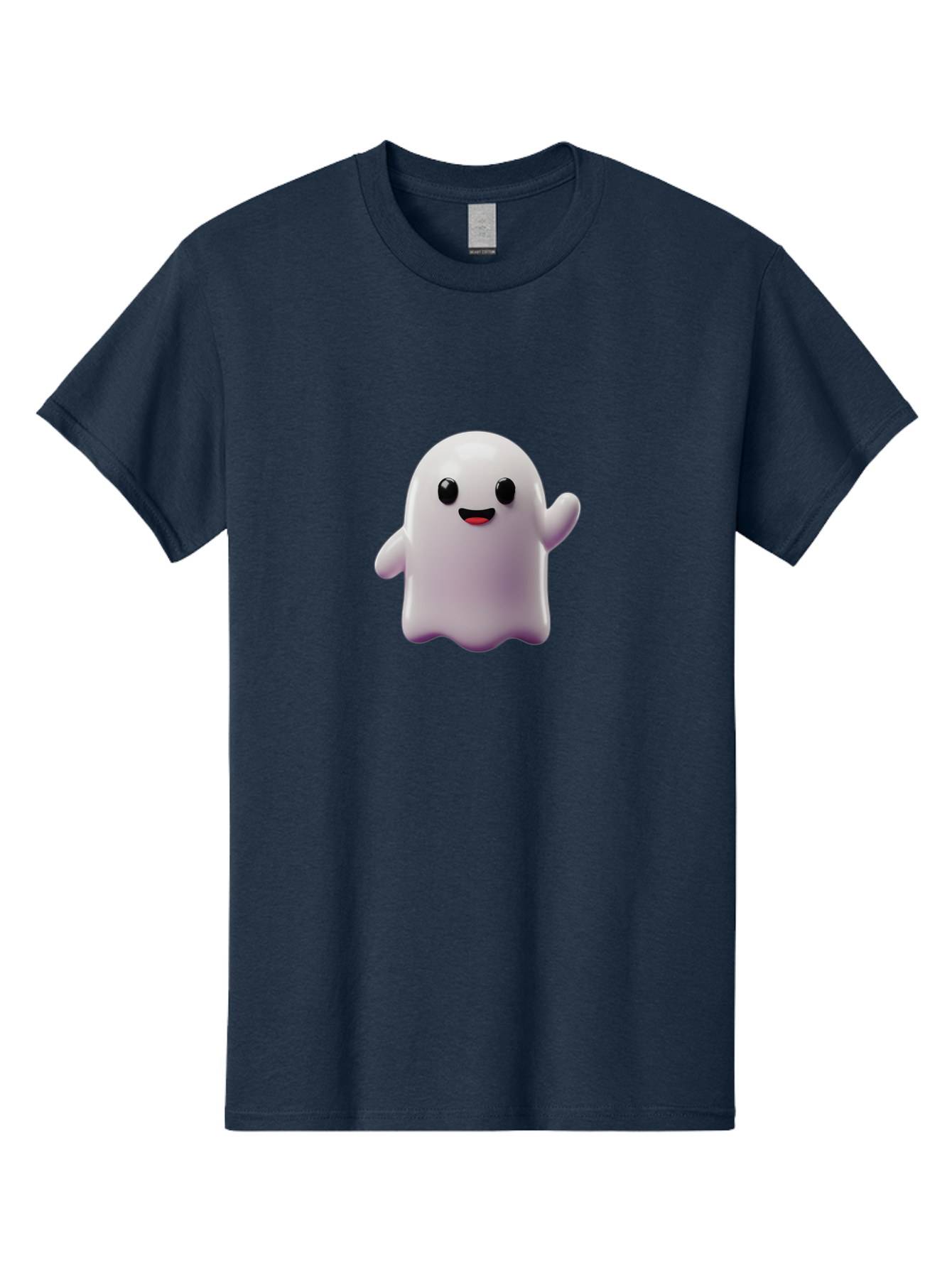 Smiling-Ghost-1 Men'S Graphic Tee, 100% Cotton, Comfortable Casual Summer Wear, Machine Washable, Cartoon Ghost, White Character, Smiling Face, Black Eyes, Little Arms, Cute Emoji, Digital Illustration, Friendly Spirit, 3D Rendering, Bad641
