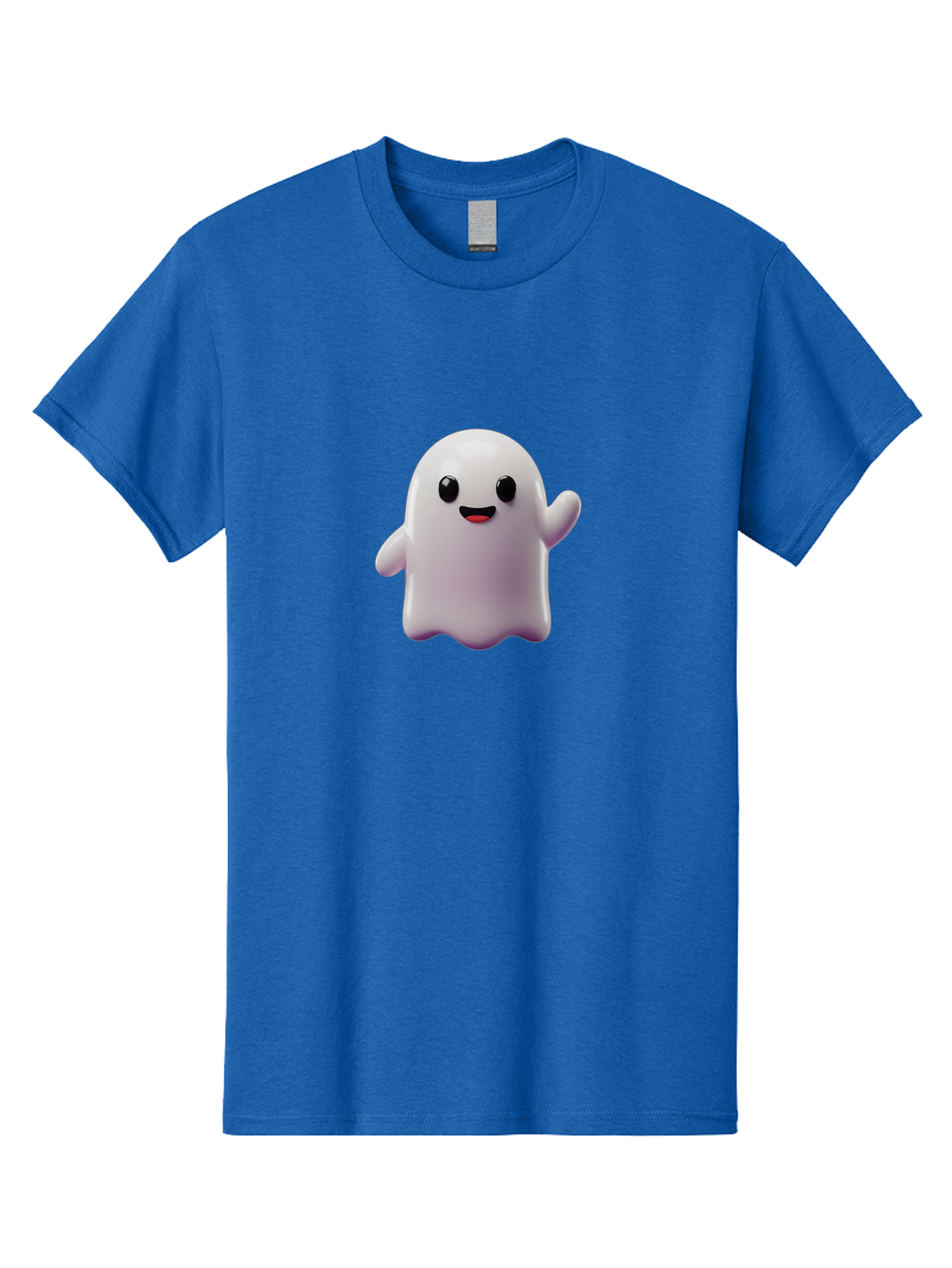 Smiling-Ghost-1 Men'S Graphic Tee, 100% Cotton, Comfortable Casual Summer Wear, Machine Washable, Cartoon Ghost, White Character, Smiling Face, Black Eyes, Little Arms, Cute Emoji, Digital Illustration, Friendly Spirit, 3D Rendering, Bad641