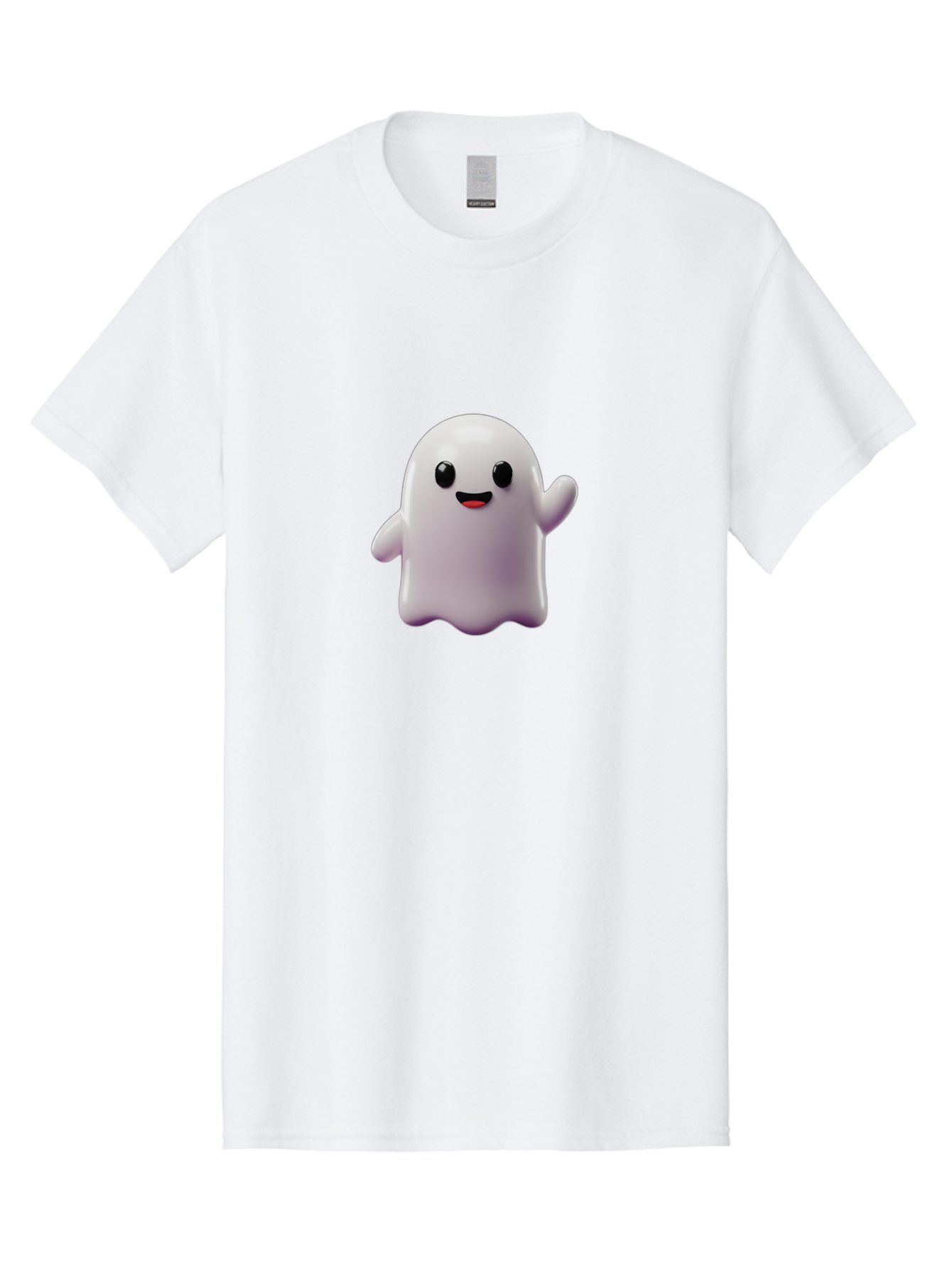 Smiling-Ghost-1 Men'S Graphic Tee, 100% Cotton, Comfortable Casual Summer Wear, Machine Washable, Cartoon Ghost, White Character, Smiling Face, Black Eyes, Little Arms, Cute Emoji, Digital Illustration, Friendly Spirit, 3D Rendering, Bad641