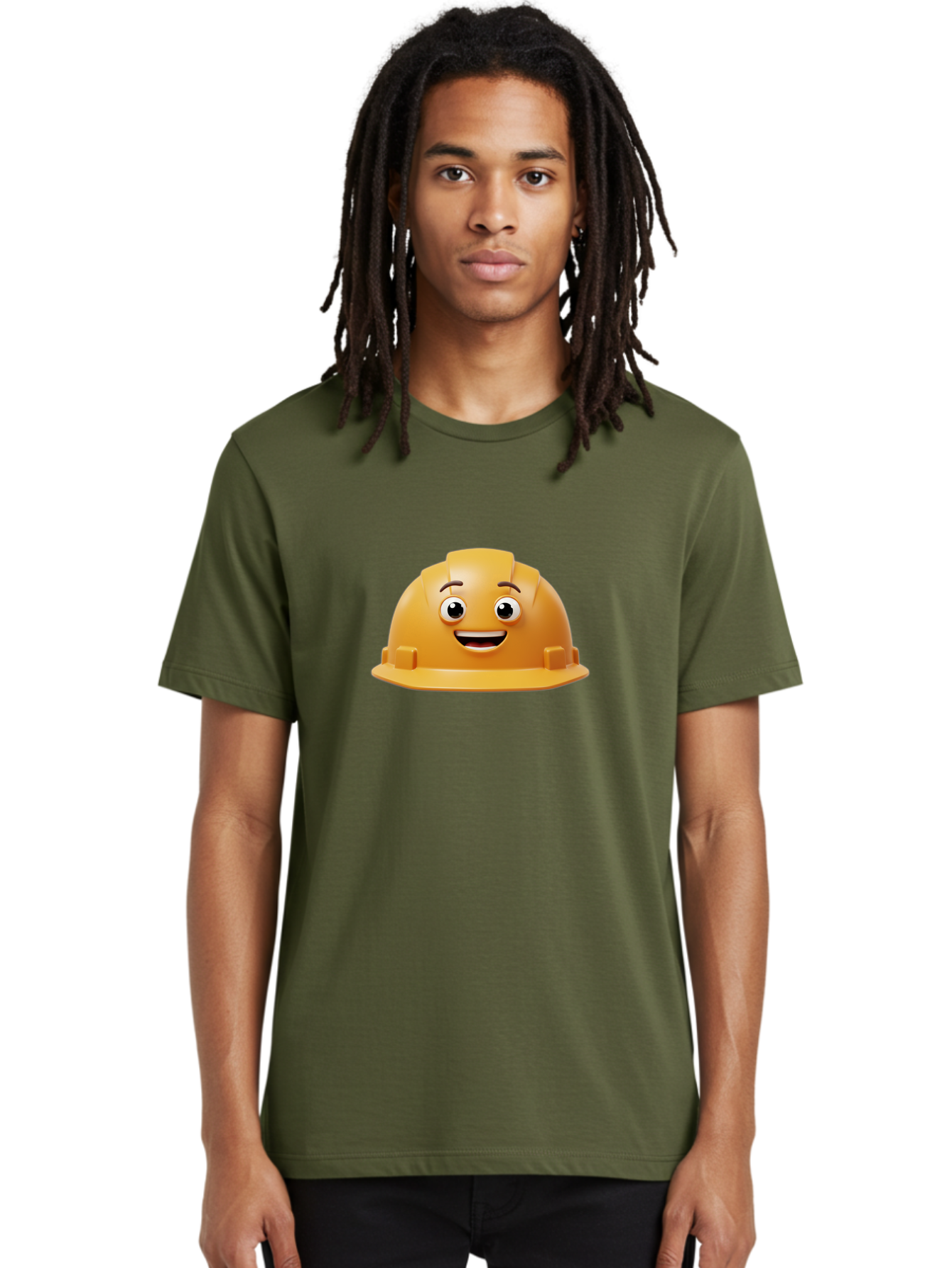 Smiling-Hard-Hat Men'S Graphic Tee, 100% Cotton, Comfortable Casual Summer Wear, Machine Washable, Safety Helmet, Hard Hat, Cartoon Character, Smiling Face, Construction Worker, Occupational Safety, Protective Gear, 3D Illustration Bad644