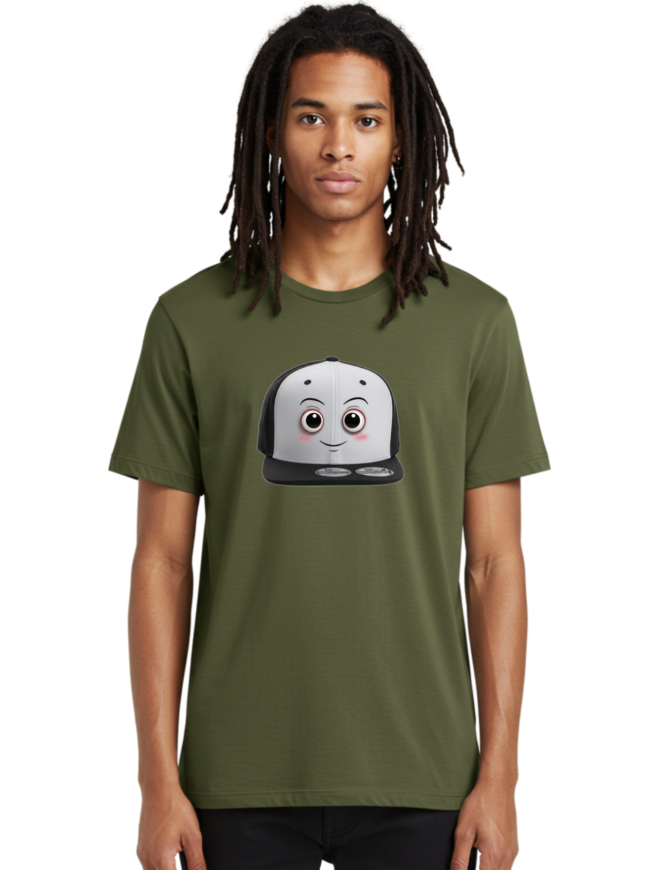Smiling-Hat Men'S Graphic Tee, 100% Cotton, Comfortable Casual Summer Wear, Machine Washable, Thomas The Tank Engine Hat, Train-Themed Apparel, Black And White Baseball Cap, Cartoon Character Hat, Adorable Face, Eye-Catching Design, Bad645