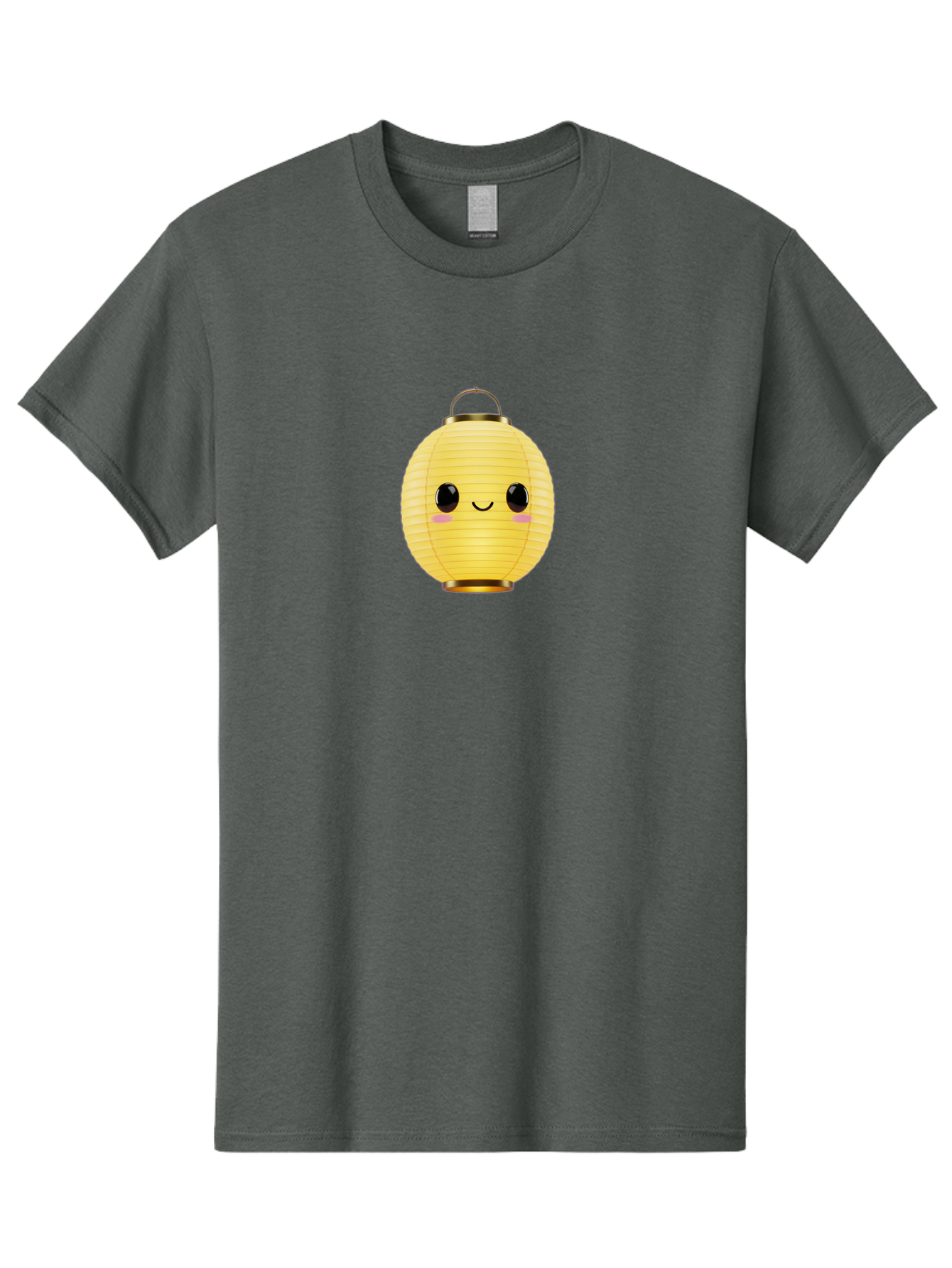 Smiling-Lantern Men'S Graphic Tee, 100% Cotton, Comfortable Casual Summer Wear, Machine Washable, Yellow Paper Lantern, Smiling Face, Cute Expression, Rosy Cheeks, Black Eyes, Gold Cap, Kawaii Design, Japanese Lantern, Festival Decoration Bad646