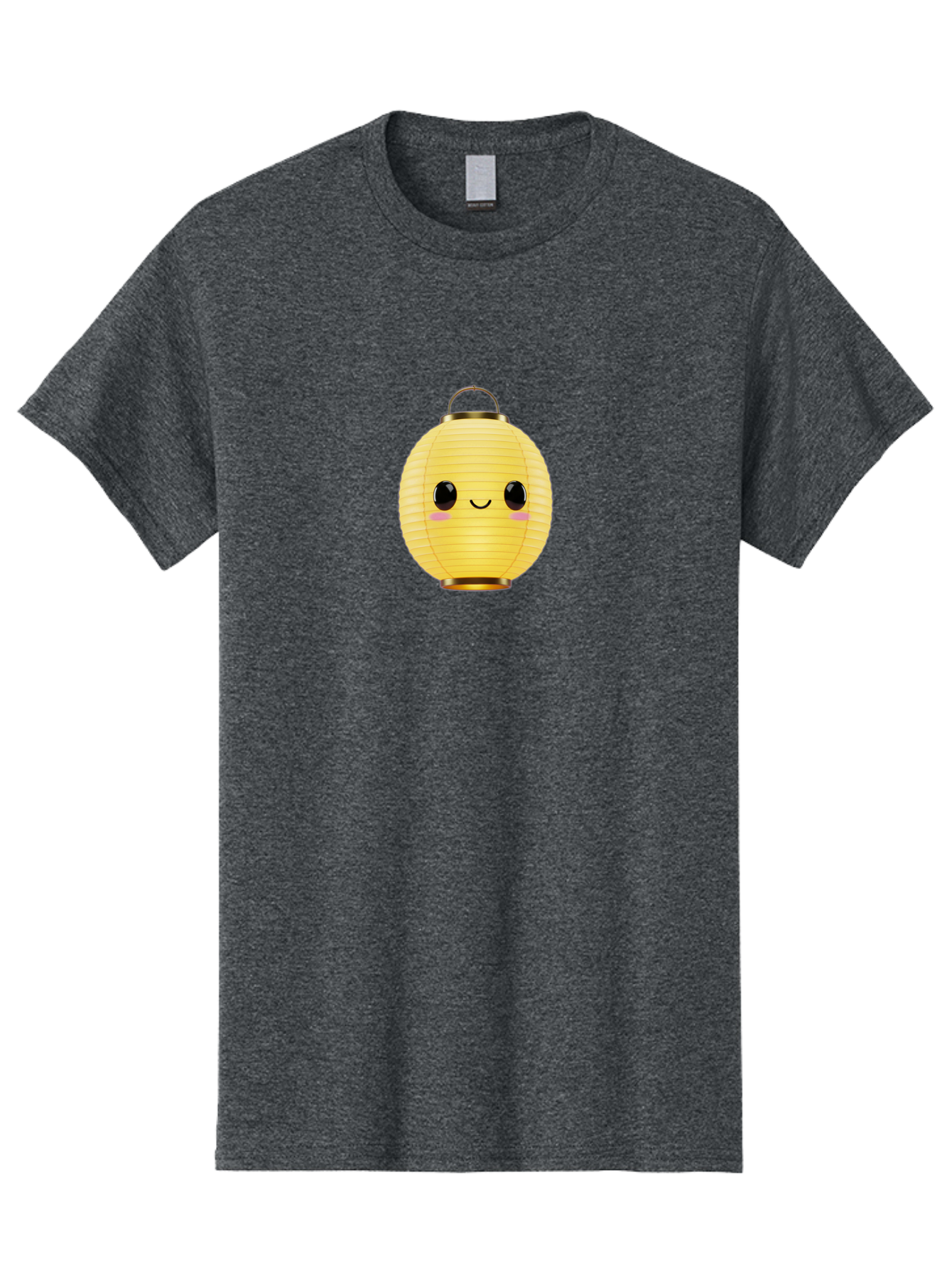 Smiling-Lantern Men'S Graphic Tee, 100% Cotton, Comfortable Casual Summer Wear, Machine Washable, Yellow Paper Lantern, Smiling Face, Cute Expression, Rosy Cheeks, Black Eyes, Gold Cap, Kawaii Design, Japanese Lantern, Festival Decoration Bad646