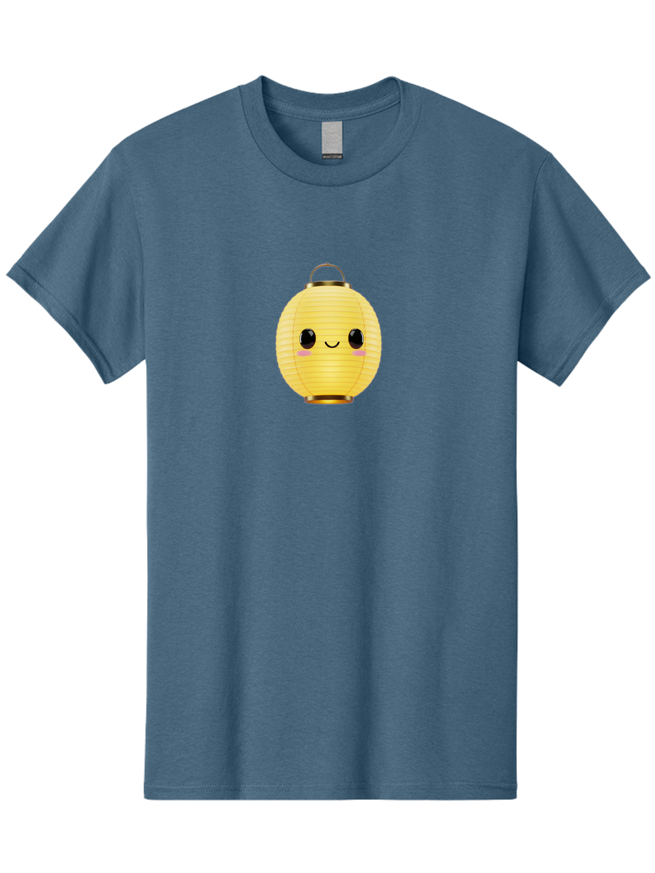 Smiling-Lantern Men'S Graphic Tee, 100% Cotton, Comfortable Casual Summer Wear, Machine Washable, Yellow Paper Lantern, Smiling Face, Cute Expression, Rosy Cheeks, Black Eyes, Gold Cap, Kawaii Design, Japanese Lantern, Festival Decoration Bad646