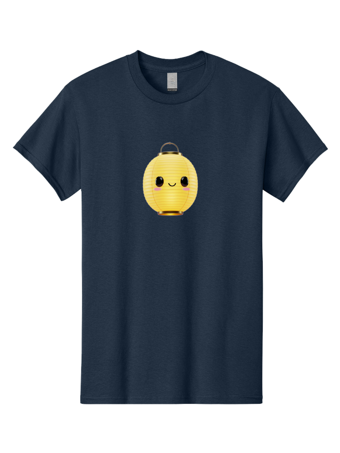 Smiling-Lantern Men'S Graphic Tee, 100% Cotton, Comfortable Casual Summer Wear, Machine Washable, Yellow Paper Lantern, Smiling Face, Cute Expression, Rosy Cheeks, Black Eyes, Gold Cap, Kawaii Design, Japanese Lantern, Festival Decoration Bad646