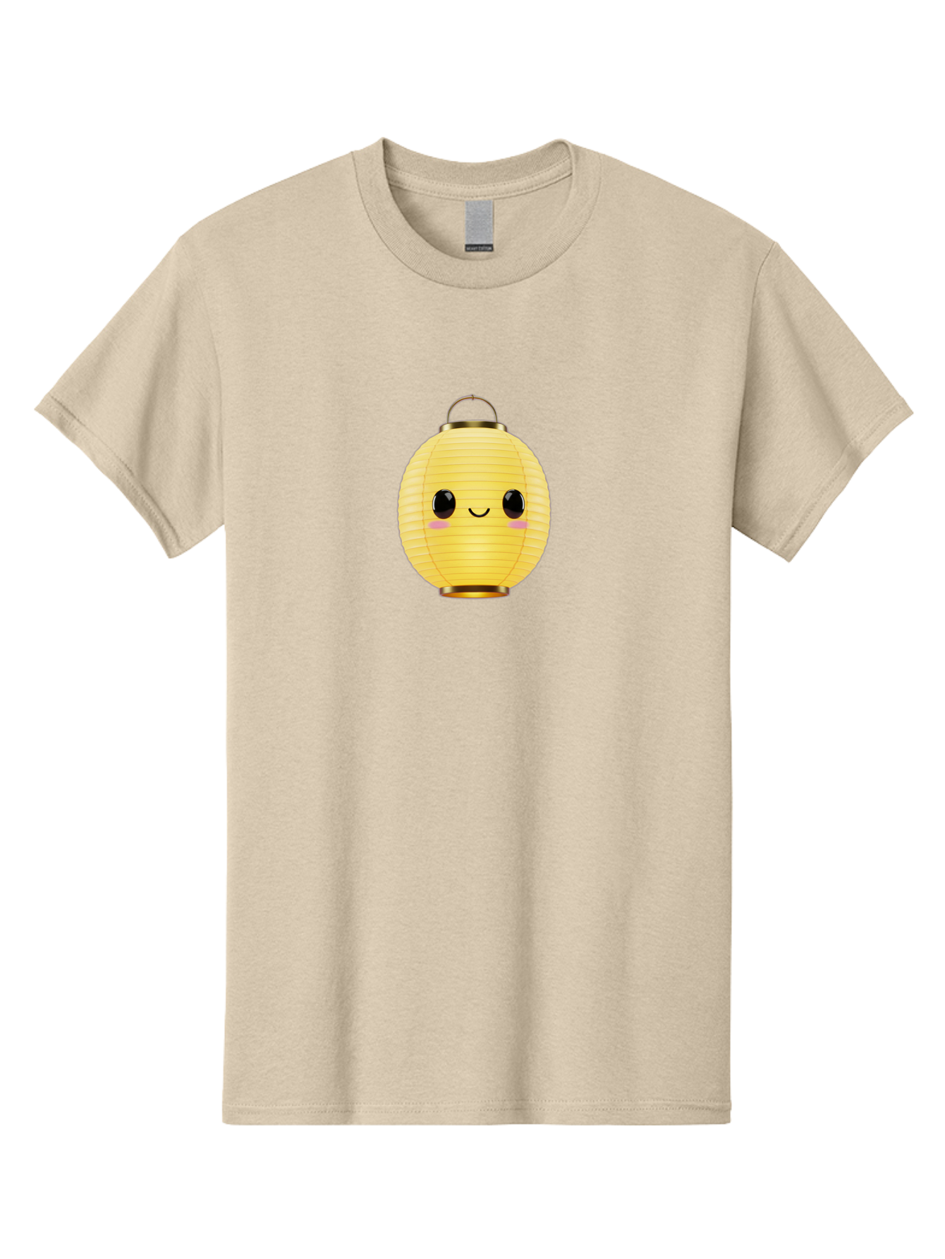 Smiling-Lantern Men'S Graphic Tee, 100% Cotton, Comfortable Casual Summer Wear, Machine Washable, Yellow Paper Lantern, Smiling Face, Cute Expression, Rosy Cheeks, Black Eyes, Gold Cap, Kawaii Design, Japanese Lantern, Festival Decoration Bad646