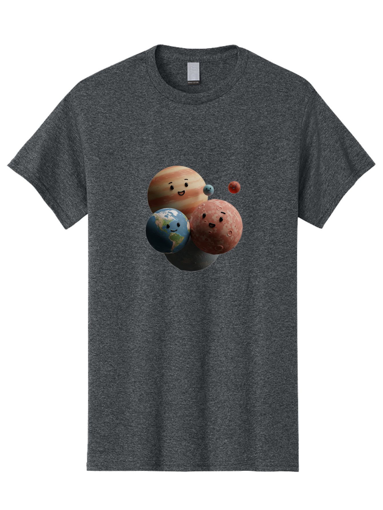 Smiling-Planets Men'S Graphic Tee, 100% Cotton, Comfortable Casual Summer Wear, Machine Washable, Cartoon Planets, Smiling Faces, Jupiter, Earth, Mars, Space, Solar System, Astronomy, Celestial Bodies, Fantasy, Illustration Bad647