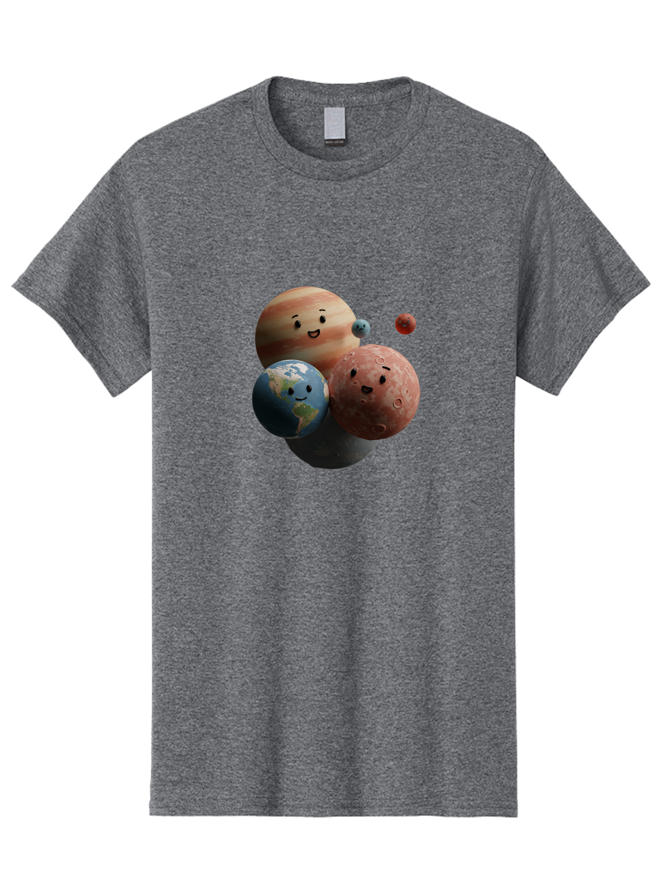 Smiling-Planets Men'S Graphic Tee, 100% Cotton, Comfortable Casual Summer Wear, Machine Washable, Cartoon Planets, Smiling Faces, Jupiter, Earth, Mars, Space, Solar System, Astronomy, Celestial Bodies, Fantasy, Illustration Bad647