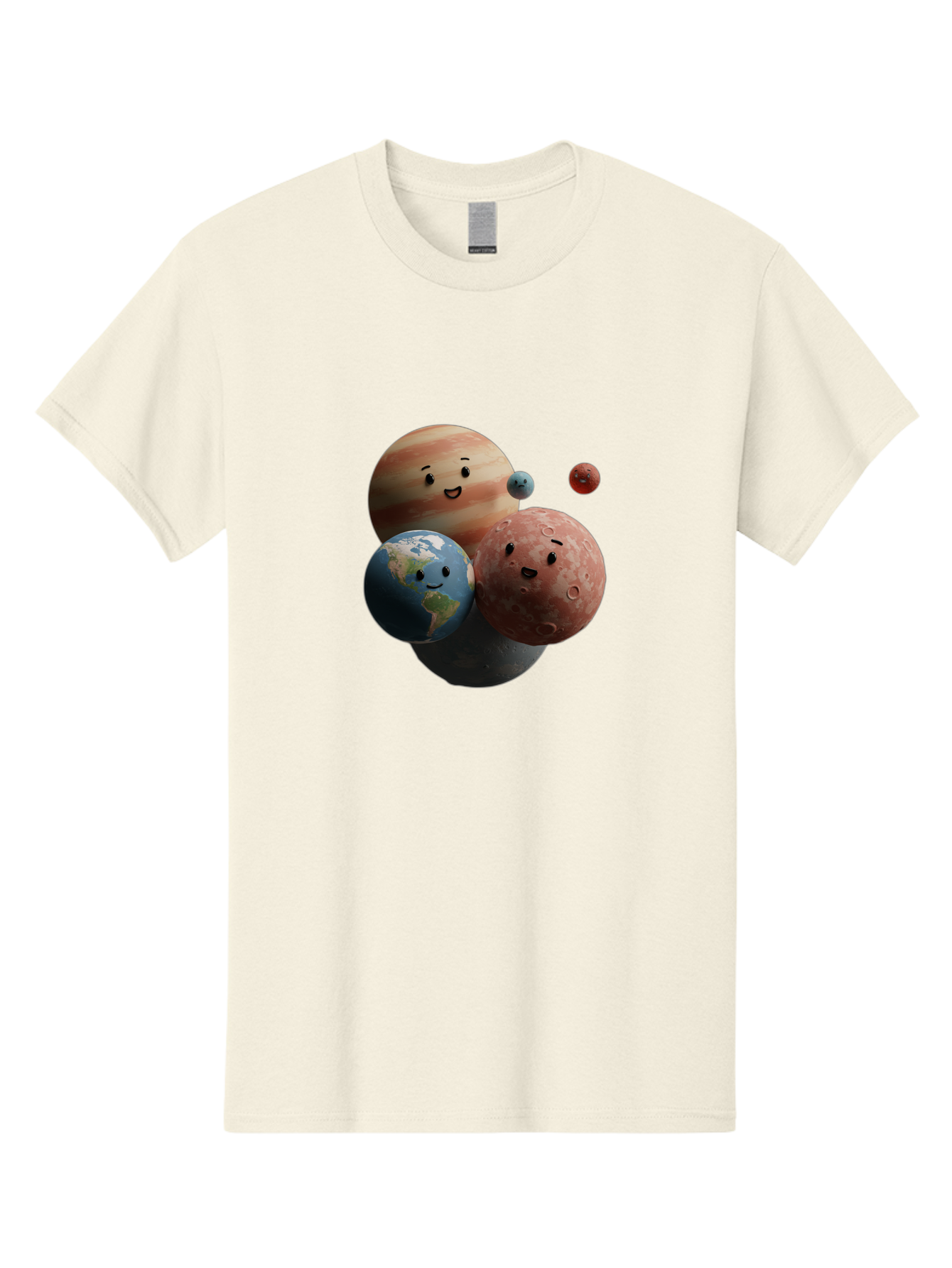 Smiling-Planets Men'S Graphic Tee, 100% Cotton, Comfortable Casual Summer Wear, Machine Washable, Cartoon Planets, Smiling Faces, Jupiter, Earth, Mars, Space, Solar System, Astronomy, Celestial Bodies, Fantasy, Illustration Bad647