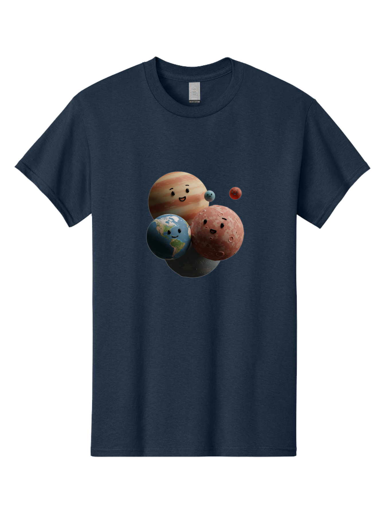 Smiling-Planets Men'S Graphic Tee, 100% Cotton, Comfortable Casual Summer Wear, Machine Washable, Cartoon Planets, Smiling Faces, Jupiter, Earth, Mars, Space, Solar System, Astronomy, Celestial Bodies, Fantasy, Illustration Bad647