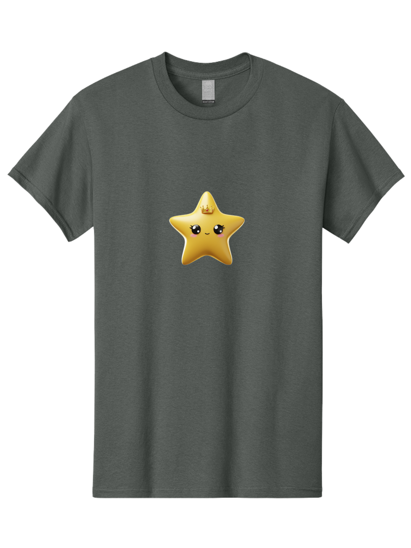 Smiling-Star-With-Crown Men'S Graphic Tee, 100% Cotton, Comfortable Casual Summer Wear, Machine Washable, Smiling Star, Gold Crown, Cartoon Character, Kawaii, Cute Eyes, Rosy Cheeks, Shiny Star, Magical Symbol, Mystical Bad648