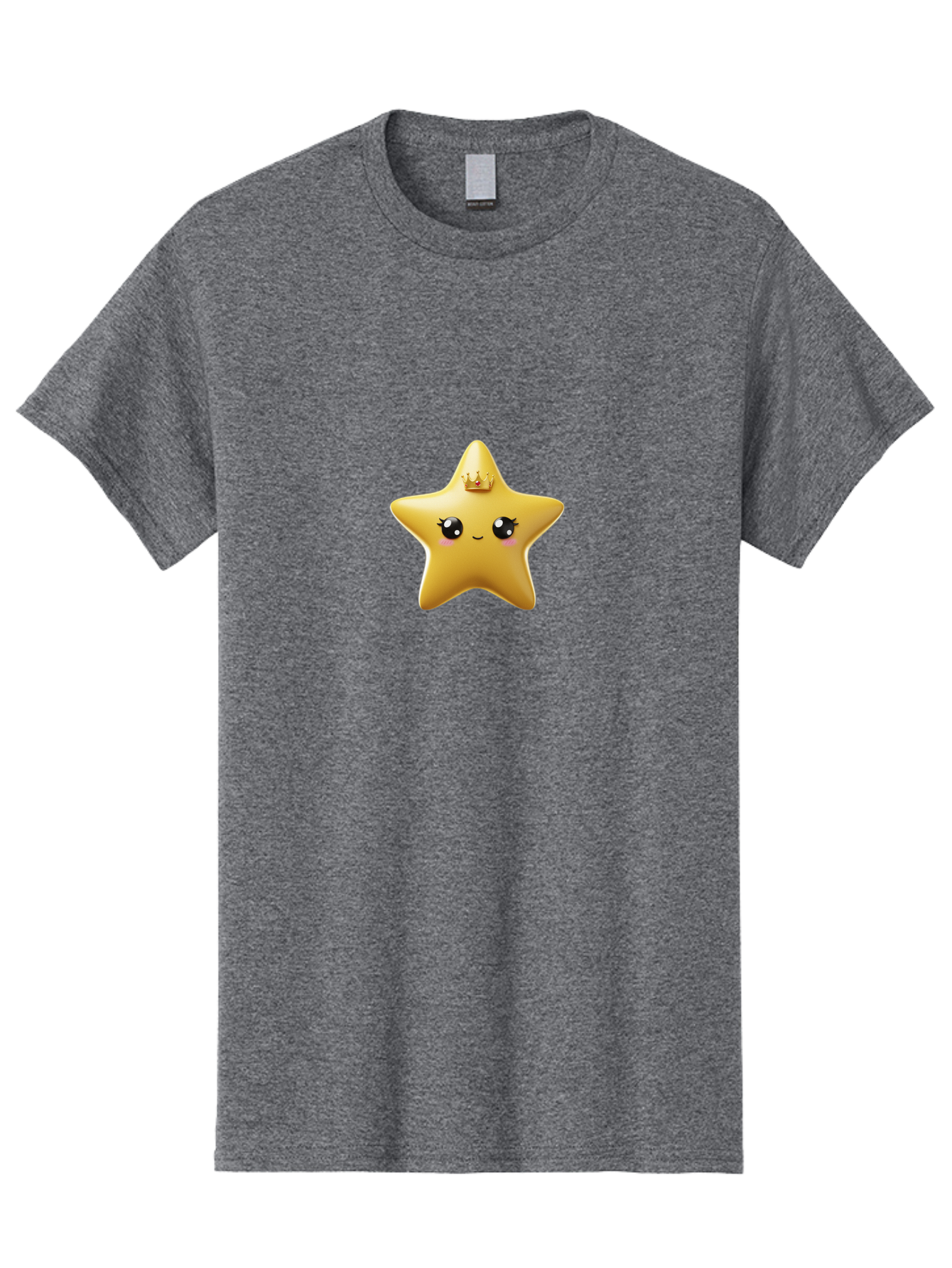 Smiling-Star-With-Crown Men'S Graphic Tee, 100% Cotton, Comfortable Casual Summer Wear, Machine Washable, Smiling Star, Gold Crown, Cartoon Character, Kawaii, Cute Eyes, Rosy Cheeks, Shiny Star, Magical Symbol, Mystical Bad648