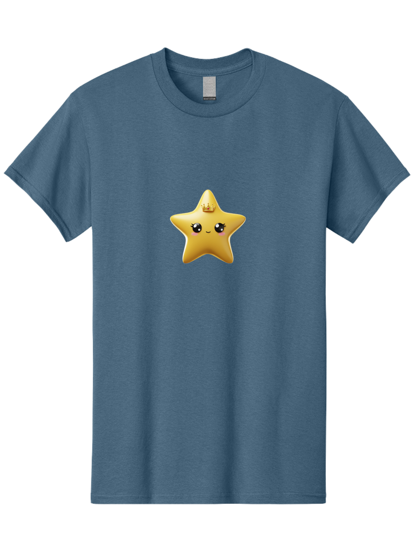 Smiling-Star-With-Crown Men'S Graphic Tee, 100% Cotton, Comfortable Casual Summer Wear, Machine Washable, Smiling Star, Gold Crown, Cartoon Character, Kawaii, Cute Eyes, Rosy Cheeks, Shiny Star, Magical Symbol, Mystical Bad648