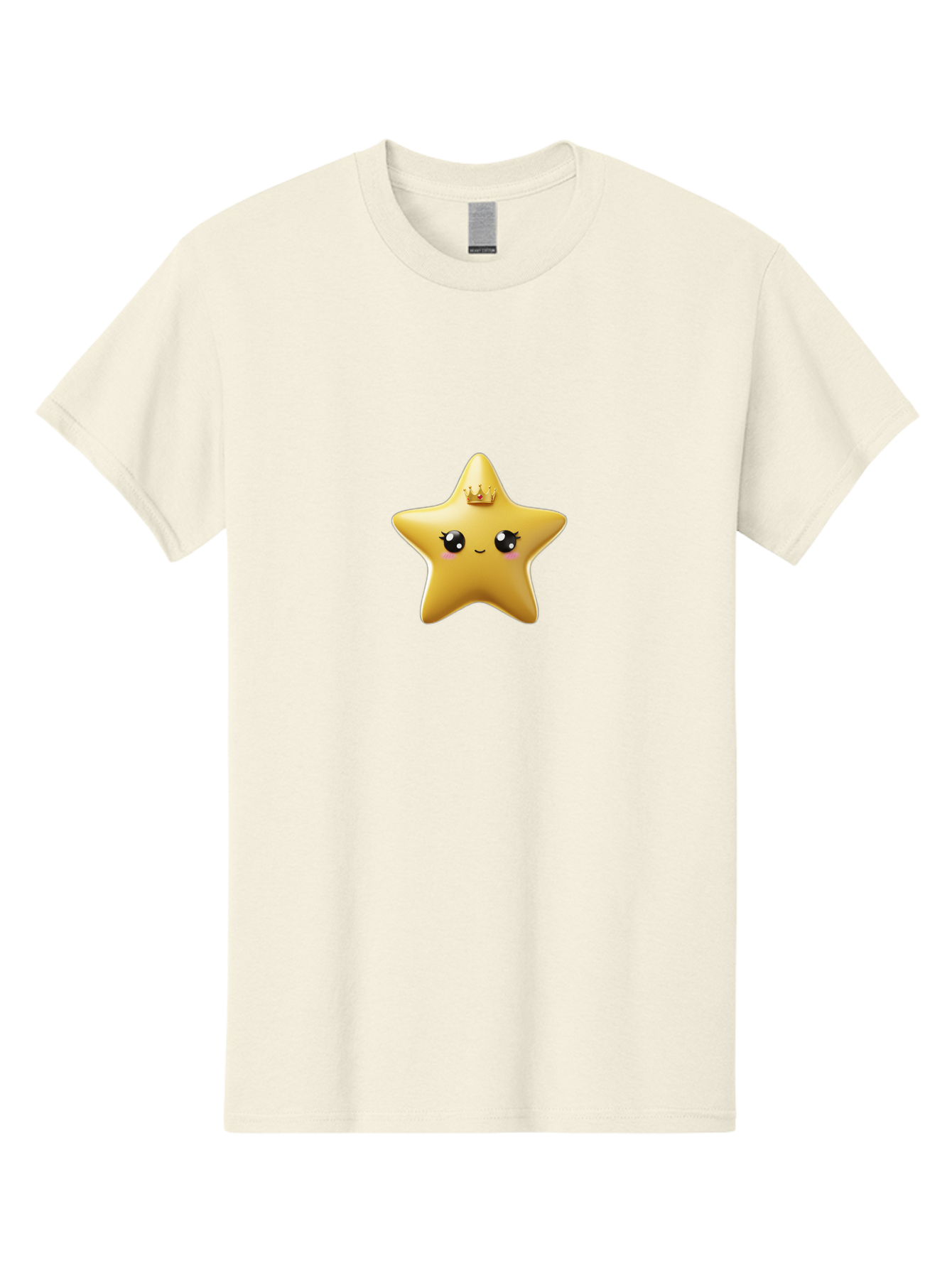 Smiling-Star-With-Crown Men'S Graphic Tee, 100% Cotton, Comfortable Casual Summer Wear, Machine Washable, Smiling Star, Gold Crown, Cartoon Character, Kawaii, Cute Eyes, Rosy Cheeks, Shiny Star, Magical Symbol, Mystical Bad648