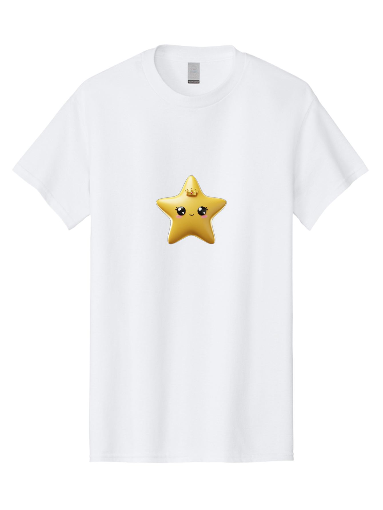 Smiling-Star-With-Crown Men'S Graphic Tee, 100% Cotton, Comfortable Casual Summer Wear, Machine Washable, Smiling Star, Gold Crown, Cartoon Character, Kawaii, Cute Eyes, Rosy Cheeks, Shiny Star, Magical Symbol, Mystical Bad648
