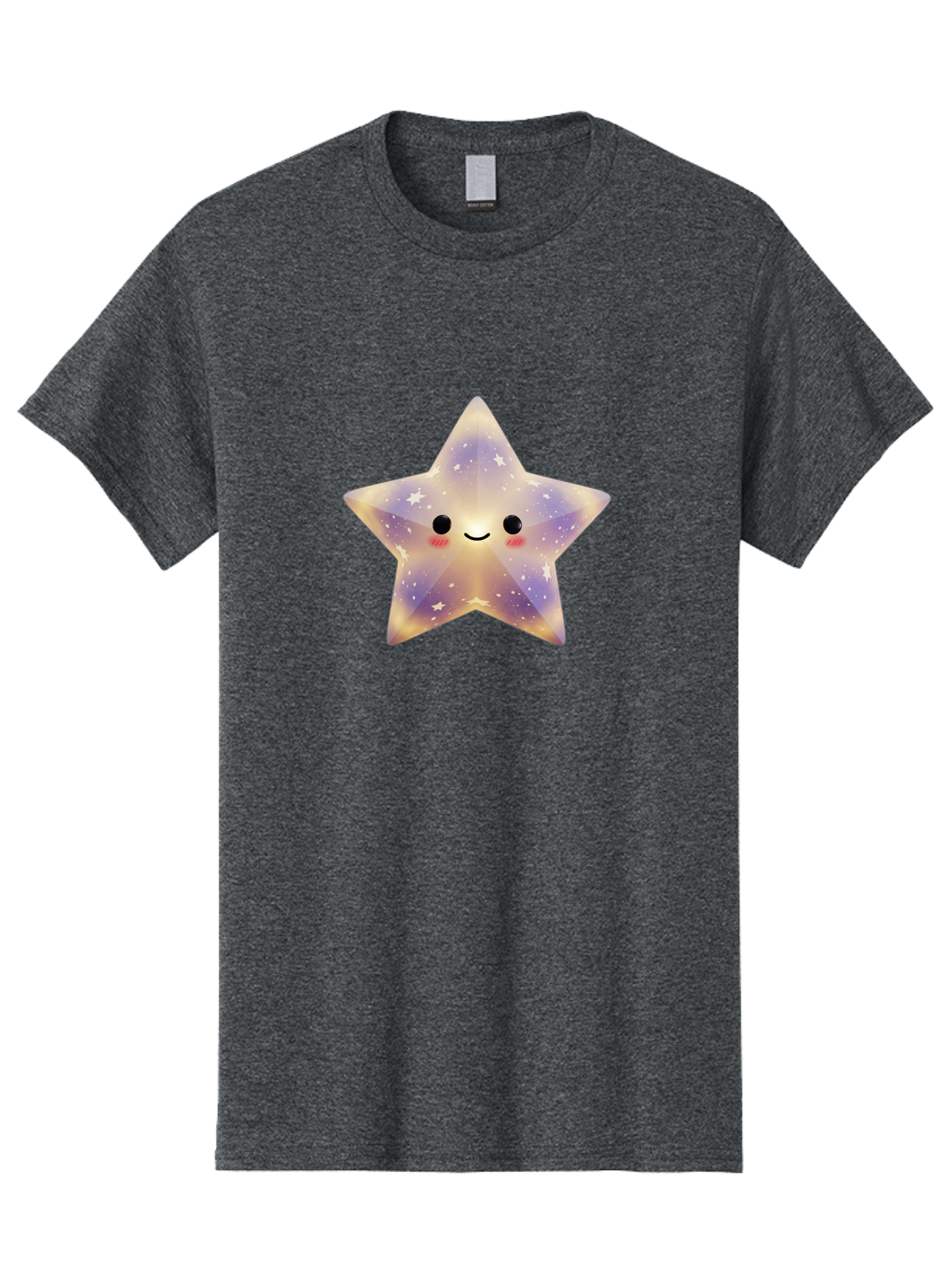 Smiling-Star Men'S Graphic Tee, 100% Cotton, Comfortable Casual Summer Wear, Machine Washable, Smiling Face, Cute Star, Kawaii Character, Cartoon Star, Galaxy-Inspired Design, Pastel Colors, Rosy Cheeks, Friendly Expression, Bad649