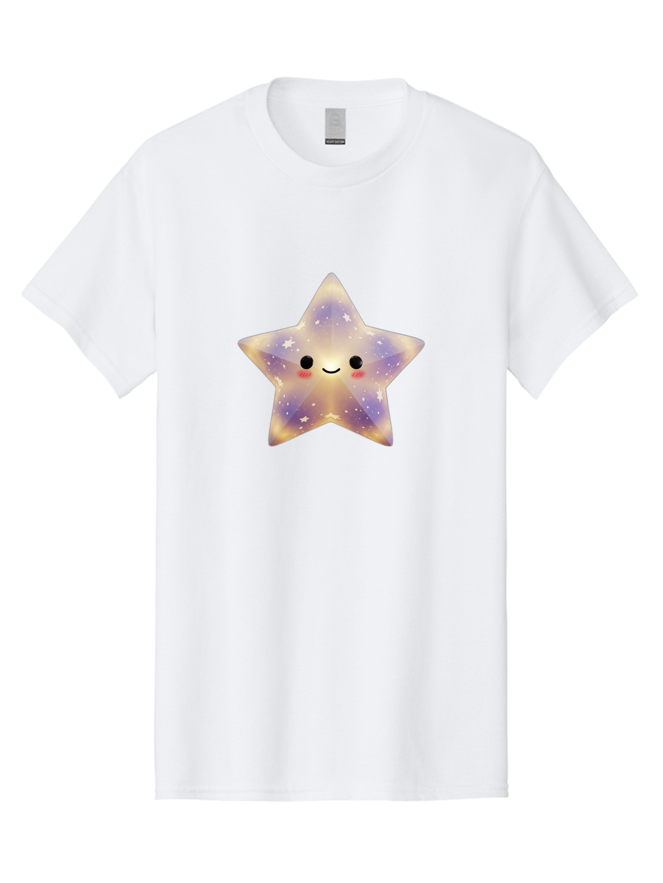Smiling-Star Men'S Graphic Tee, 100% Cotton, Comfortable Casual Summer Wear, Machine Washable, Smiling Face, Cute Star, Kawaii Character, Cartoon Star, Galaxy-Inspired Design, Pastel Colors, Rosy Cheeks, Friendly Expression, Bad649