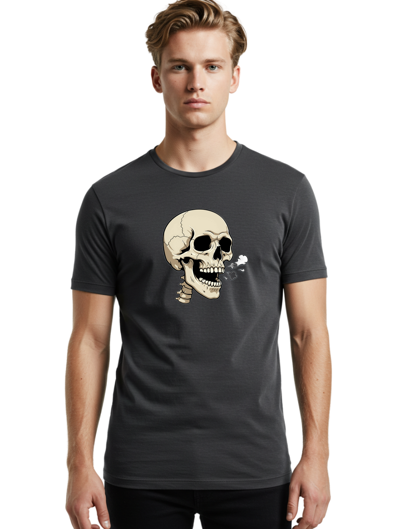 Smoking-Skull Men'S Graphic Tee, 100% Cotton, Comfortable Casual Summer Wear, Machine Washable, Skull Smoking Weed, Cannabis Culture, Humorous Illustration, Edgy Art, Smoking Skull, Weed Culture, Cartoon Skull Bad650