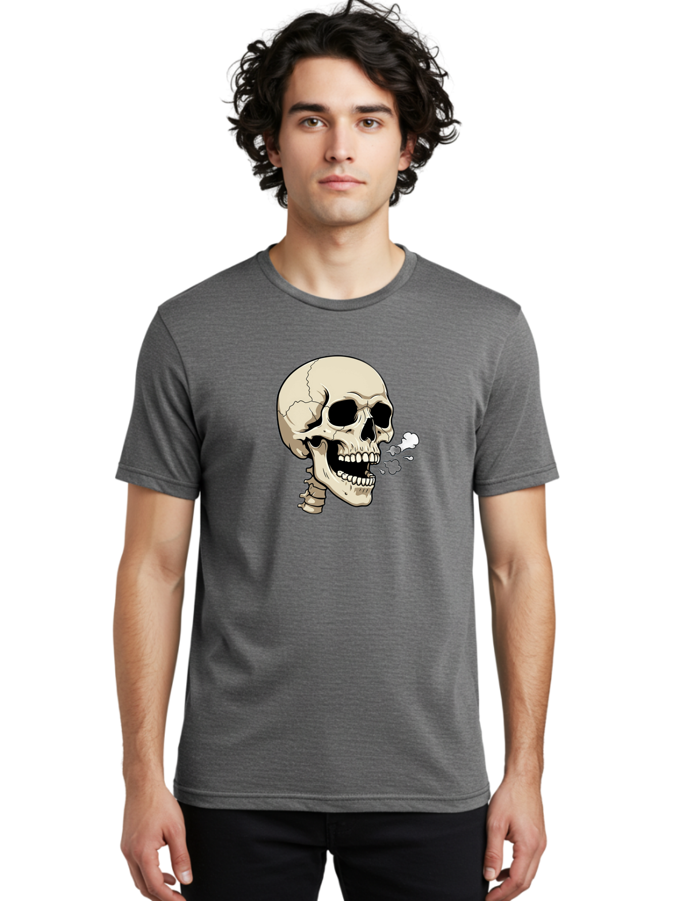 Smoking-Skull Men'S Graphic Tee, 100% Cotton, Comfortable Casual Summer Wear, Machine Washable, Skull Smoking Weed, Cannabis Culture, Humorous Illustration, Edgy Art, Smoking Skull, Weed Culture, Cartoon Skull Bad650
