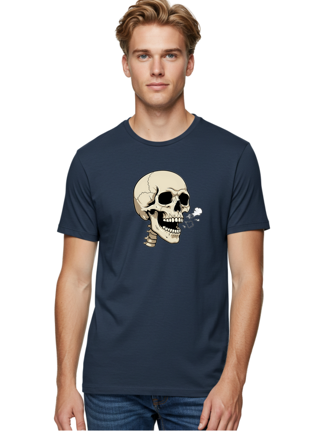 Smoking-Skull Men'S Graphic Tee, 100% Cotton, Comfortable Casual Summer Wear, Machine Washable, Skull Smoking Weed, Cannabis Culture, Humorous Illustration, Edgy Art, Smoking Skull, Weed Culture, Cartoon Skull Bad650