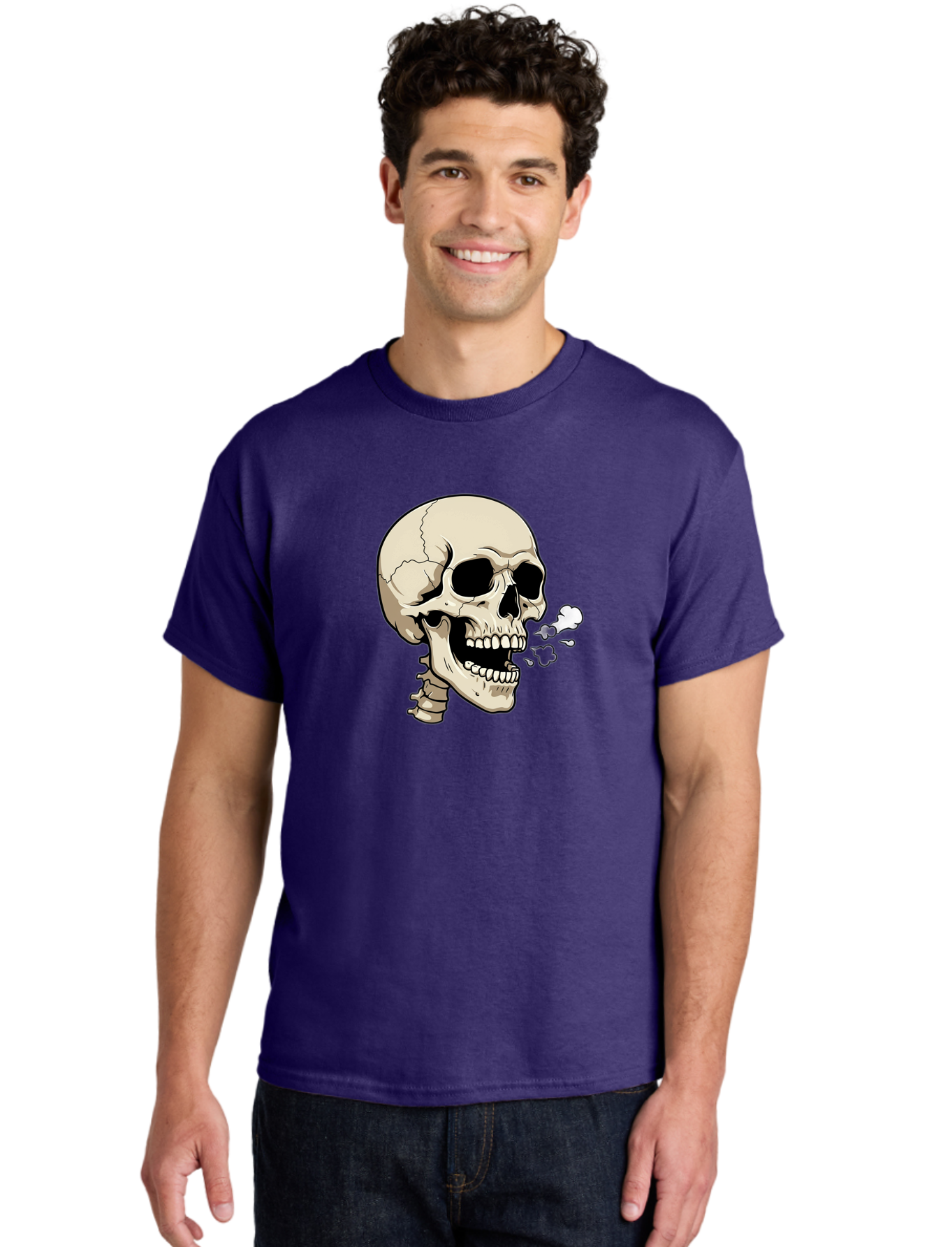 Smoking-Skull Men'S Graphic Tee, 100% Cotton, Comfortable Casual Summer Wear, Machine Washable, Skull Smoking Weed, Cannabis Culture, Humorous Illustration, Edgy Art, Smoking Skull, Weed Culture, Cartoon Skull Bad650