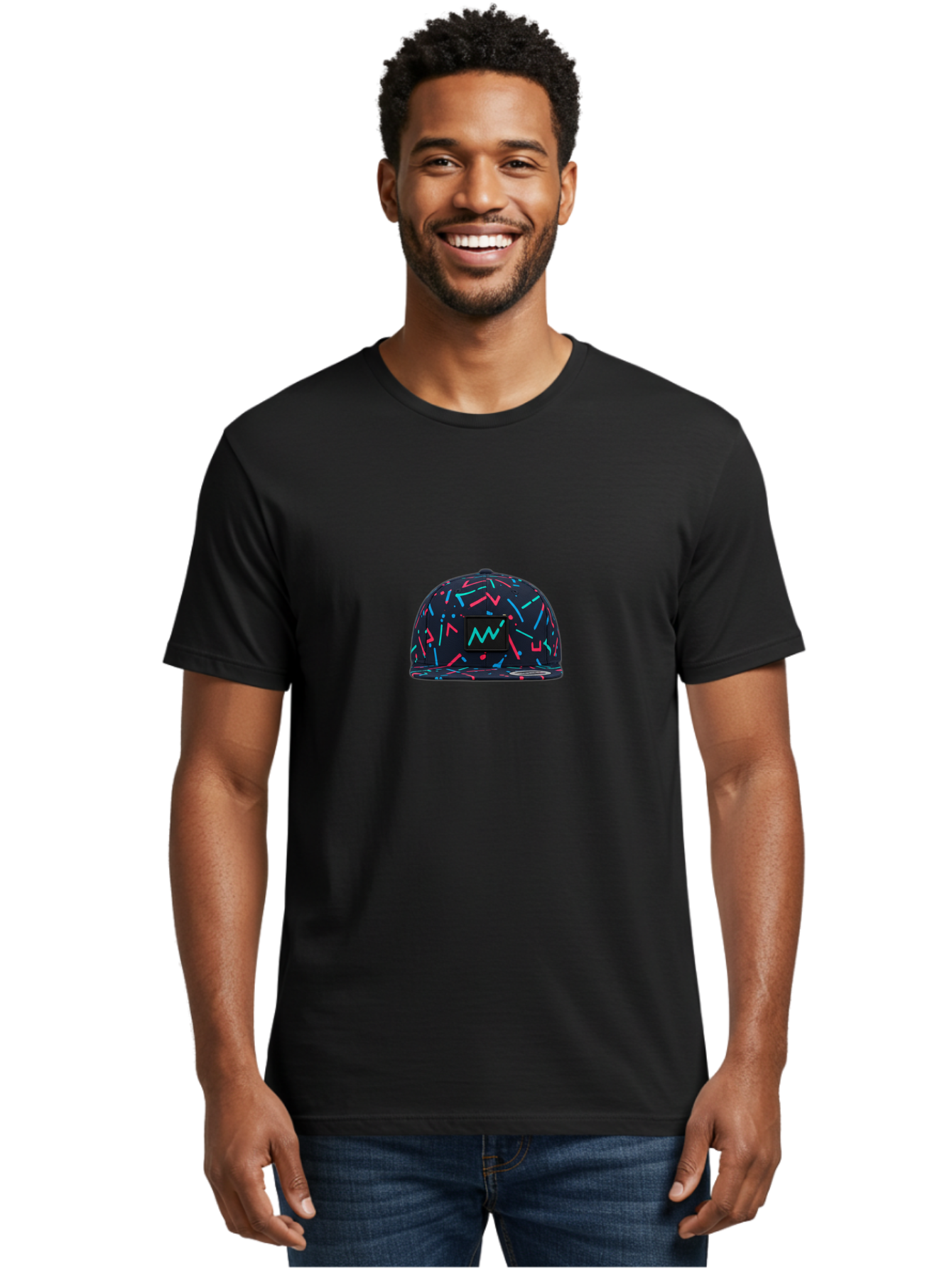 Snapback-Hat Men'S Graphic Tee, 100% Cotton, Comfortable Casual Summer Wear, Machine Washable, Nike Baseball Cap, Neon Lights Pattern, Pink And Blue Accents, Modern Fashion, Streetwear Style, Trendy Accessories, Sporty Chic, Vibrant Colors, Bad653