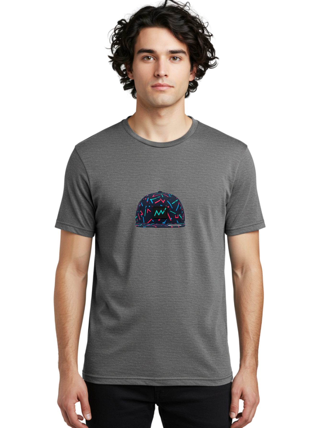 Snapback-Hat Men'S Graphic Tee, 100% Cotton, Comfortable Casual Summer Wear, Machine Washable, Nike Baseball Cap, Neon Lights Pattern, Pink And Blue Accents, Modern Fashion, Streetwear Style, Trendy Accessories, Sporty Chic, Vibrant Colors, Bad653