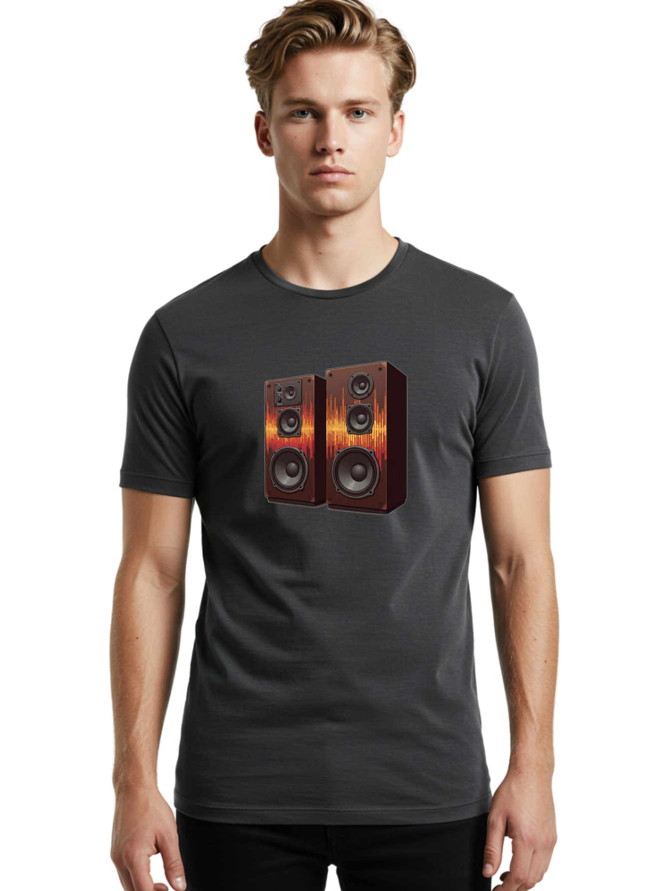 Sound-Wave-Speakers Men'S Graphic Tee, 100% Cotton, Comfortable Casual Summer Wear, Machine Washable, High-Quality Speakers, Home Audio System, Sound Wave Design, Speaker Cabinets, Audio Equipment, Music Lovers, Sound Technology, Bad656