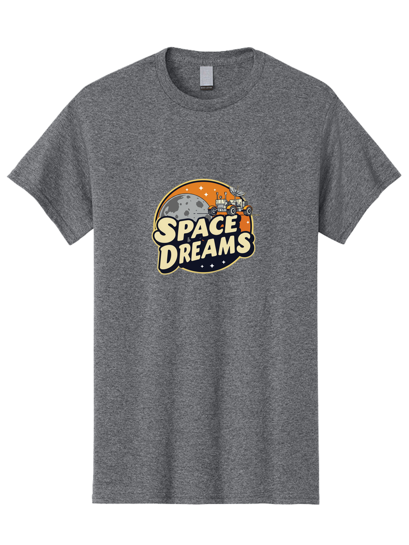 Space-Dreams-2 Men'S Graphic Tee, 100% Cotton, Comfortable Casual Summer Wear, Machine Washable, Vintage-Style Space Truck, Lunar Exploration, Space Travel, Retro-Futuristic Design, Celestial Adventure, Moon Landscape, Tractor In Space, Stars, Bad658