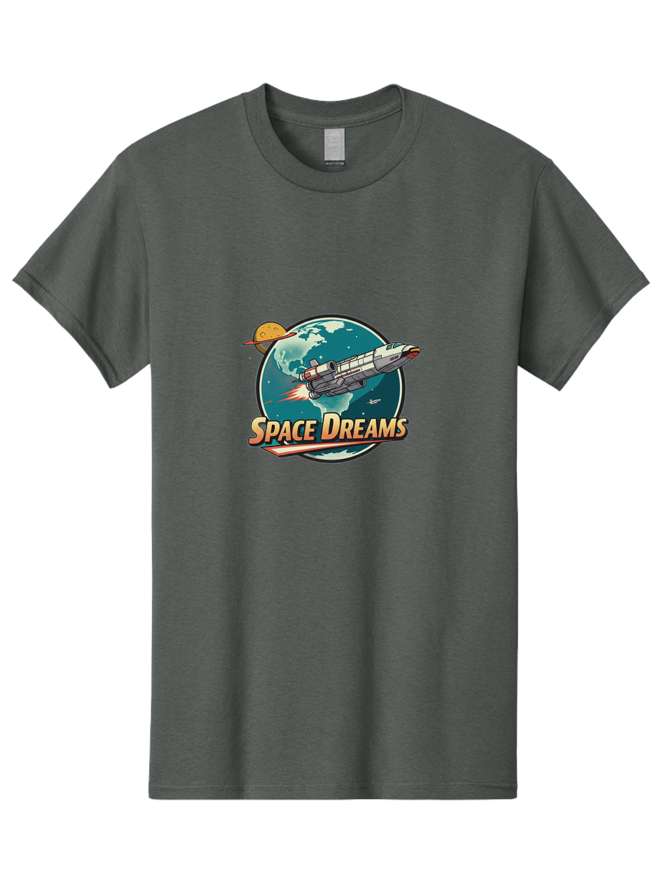 Space-Dreams-5 Men'S Graphic Tee, 100% Cotton, Comfortable Casual Summer Wear, Machine Washable, Spacecraft Flying Around The Earth, Planets, Stars, Space Travel, Adventure, Galaxy Exploration, Cosmic Journey, Futuristic, Sci-Fi Bad661