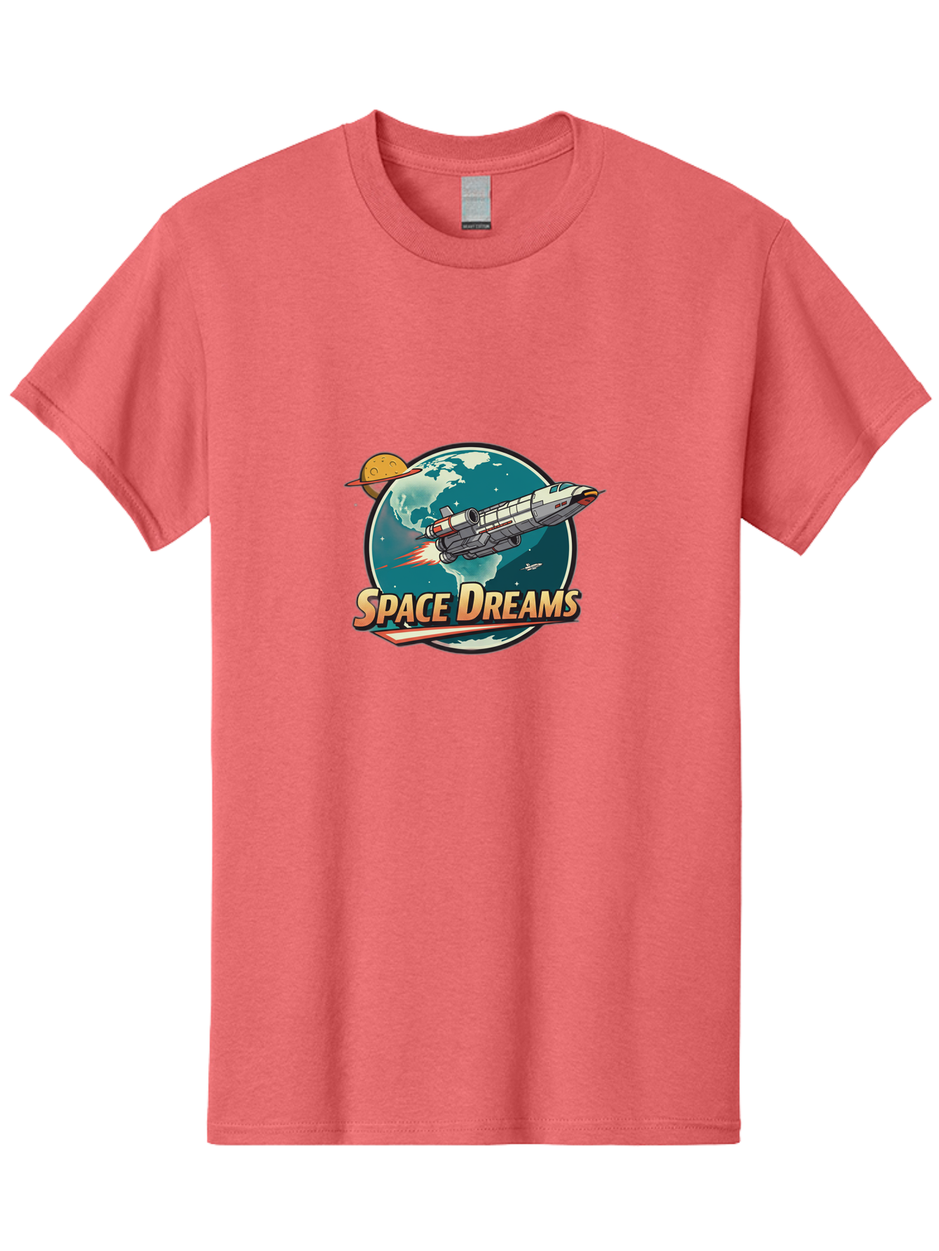 Space-Dreams-5 Men'S Graphic Tee, 100% Cotton, Comfortable Casual Summer Wear, Machine Washable, Spacecraft Flying Around The Earth, Planets, Stars, Space Travel, Adventure, Galaxy Exploration, Cosmic Journey, Futuristic, Sci-Fi Bad661
