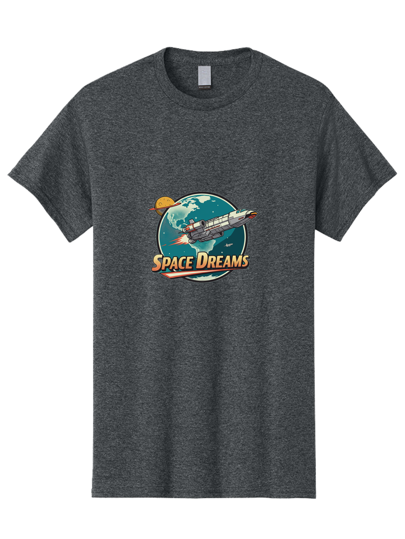 Space-Dreams-5 Men'S Graphic Tee, 100% Cotton, Comfortable Casual Summer Wear, Machine Washable, Spacecraft Flying Around The Earth, Planets, Stars, Space Travel, Adventure, Galaxy Exploration, Cosmic Journey, Futuristic, Sci-Fi Bad661
