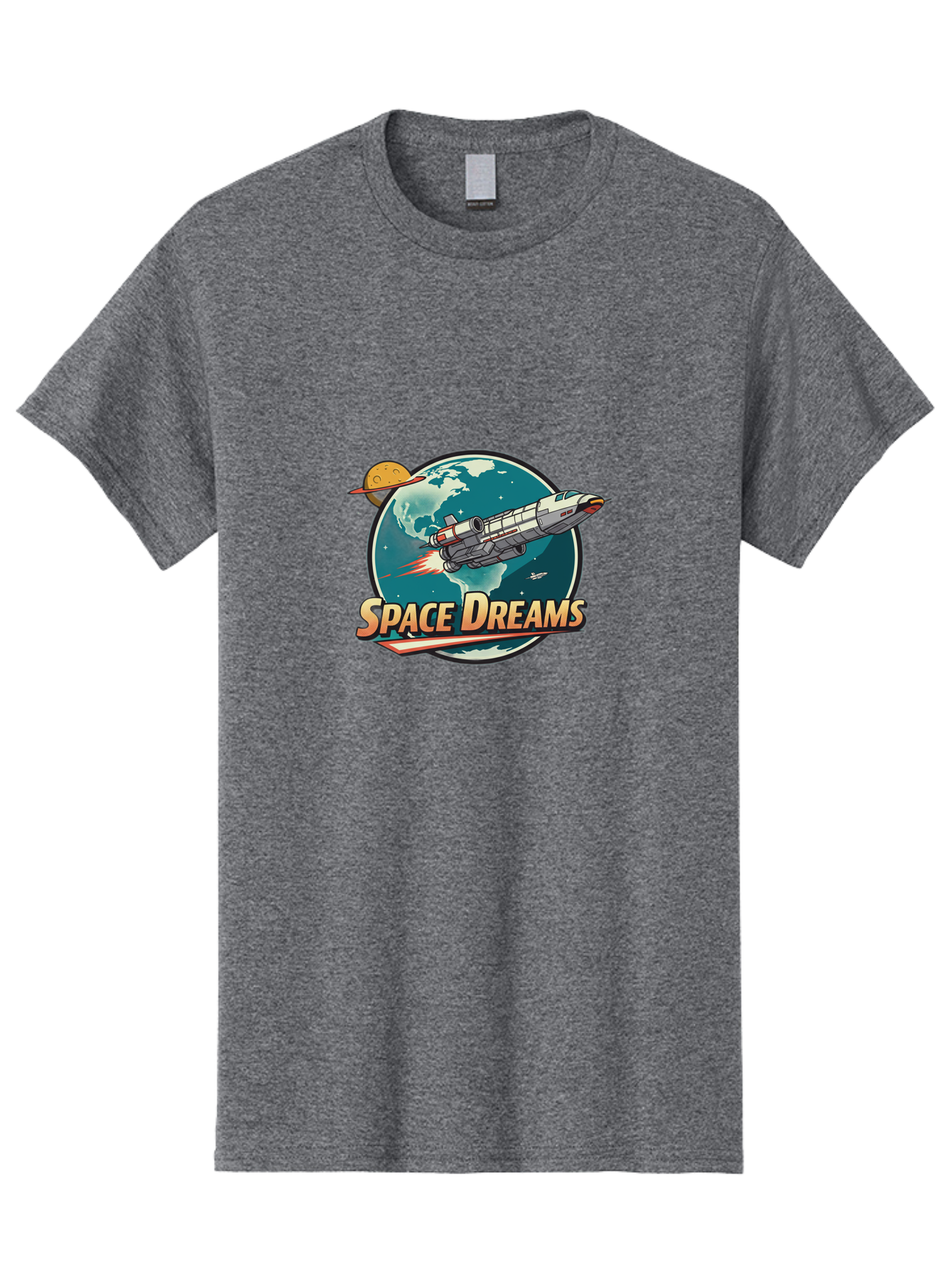 Space-Dreams-5 Men'S Graphic Tee, 100% Cotton, Comfortable Casual Summer Wear, Machine Washable, Spacecraft Flying Around The Earth, Planets, Stars, Space Travel, Adventure, Galaxy Exploration, Cosmic Journey, Futuristic, Sci-Fi Bad661