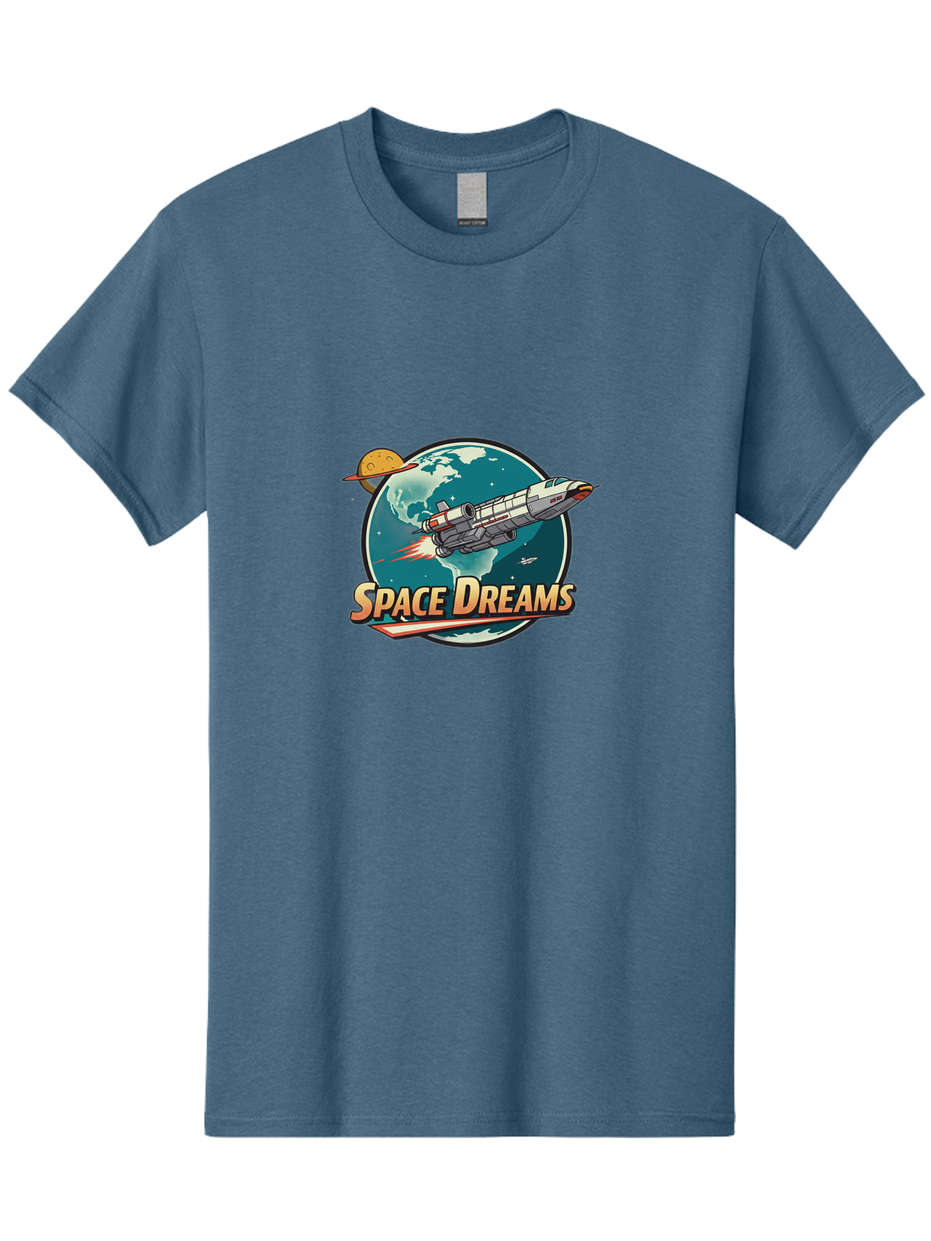 Space-Dreams-5 Men'S Graphic Tee, 100% Cotton, Comfortable Casual Summer Wear, Machine Washable, Spacecraft Flying Around The Earth, Planets, Stars, Space Travel, Adventure, Galaxy Exploration, Cosmic Journey, Futuristic, Sci-Fi Bad661